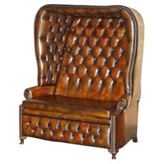 SURE RARE ViNTAGE HAND DYED CIGAR BROWN LEATHER CHESTERFIELD PORTERS SOFA SETTEE