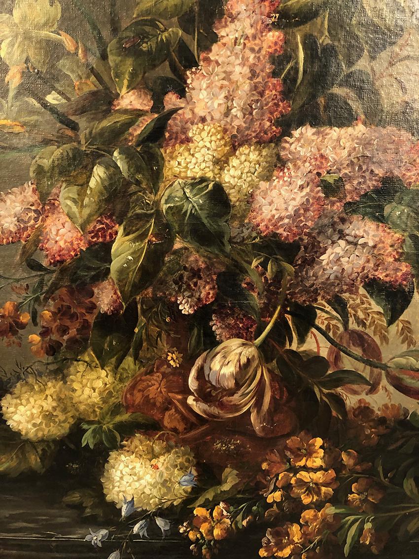 Sureau. Huile sur toile, “Bouquet de fleurs sur entablement”, XIXe For Sale 1