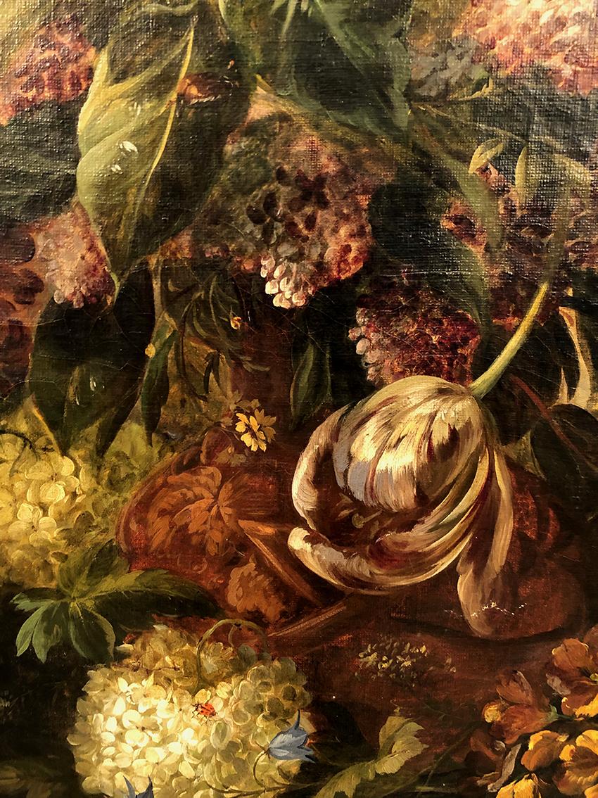Sureau. Huile sur toile, “Bouquet de fleurs sur entablement”, XIXe For Sale 5