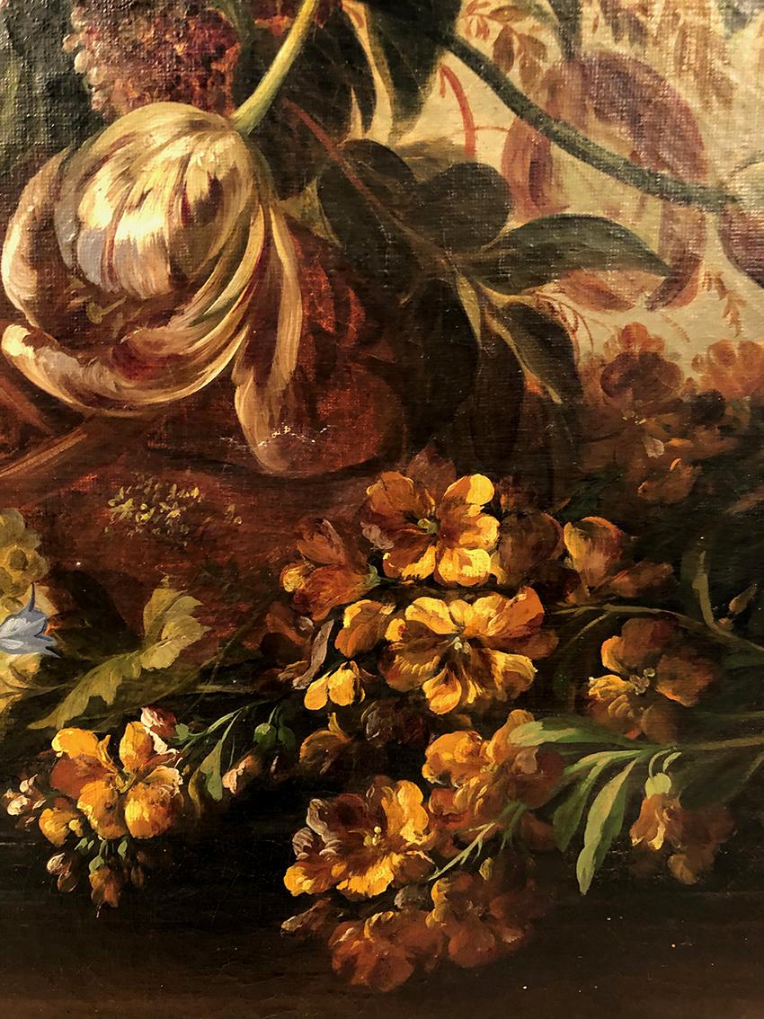 Sureau. Huile sur toile, “Bouquet de fleurs sur entablement”, XIXe For Sale 6