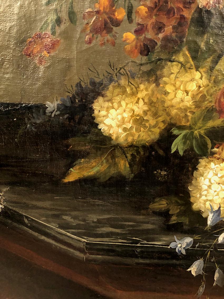 Sureau. Huile sur toile, “Bouquet de fleurs sur entablement”, XIXe For Sale 7
