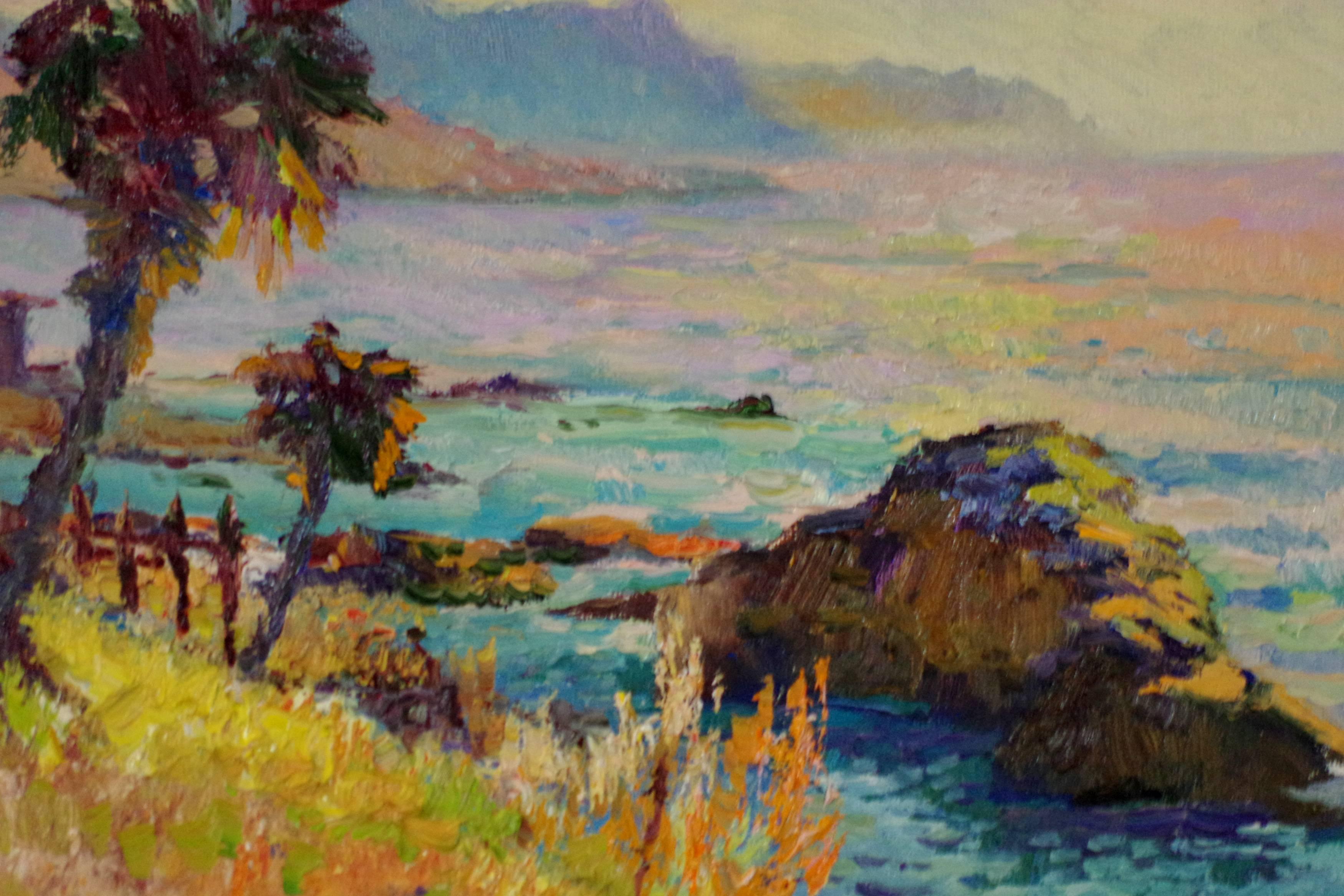 Beach in California, Evening, Oil Painting - Brown Landscape Painting by Suren Nersisyan