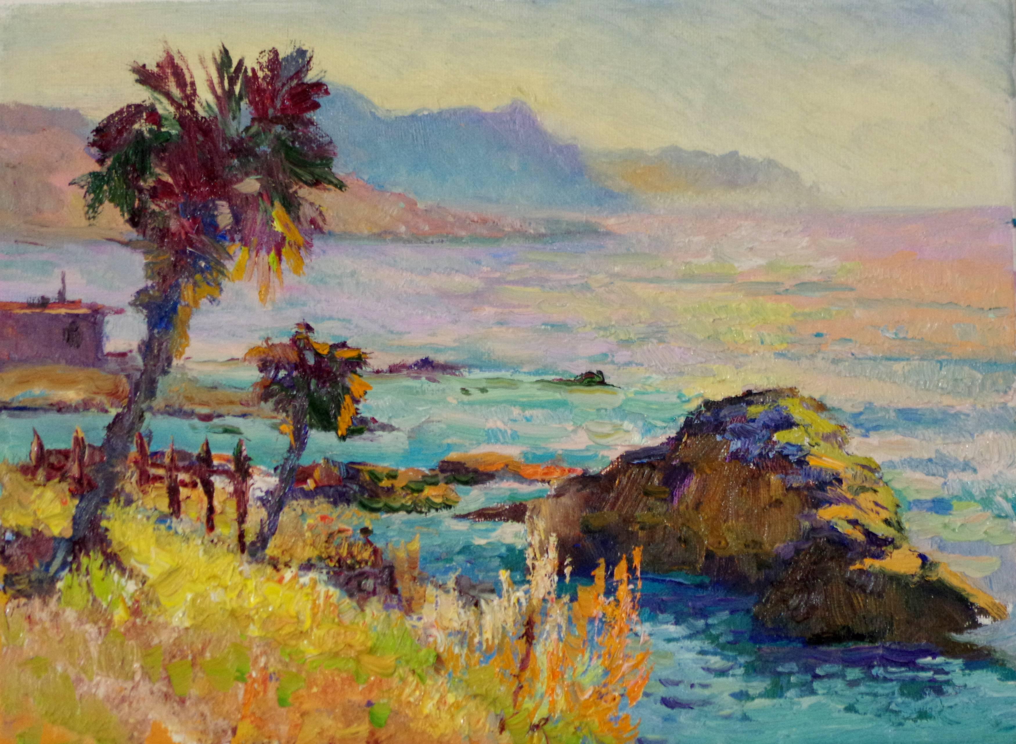 Suren Nersisyan Landscape Painting - Beach in California, Evening, Oil Painting