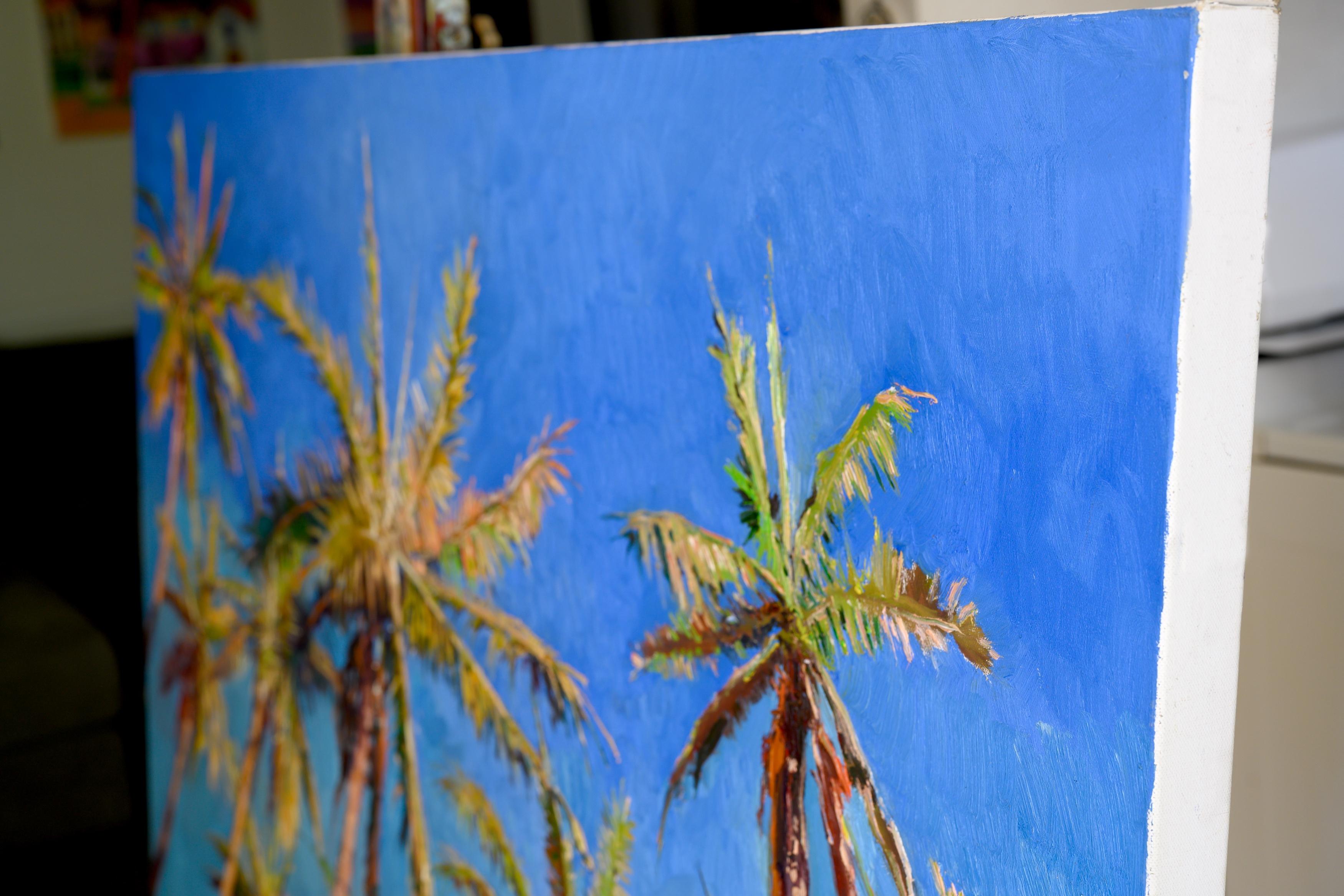 Los cocoteros y el cielo azul, pintura al óleo - Art Realista de Suren Nersisyan