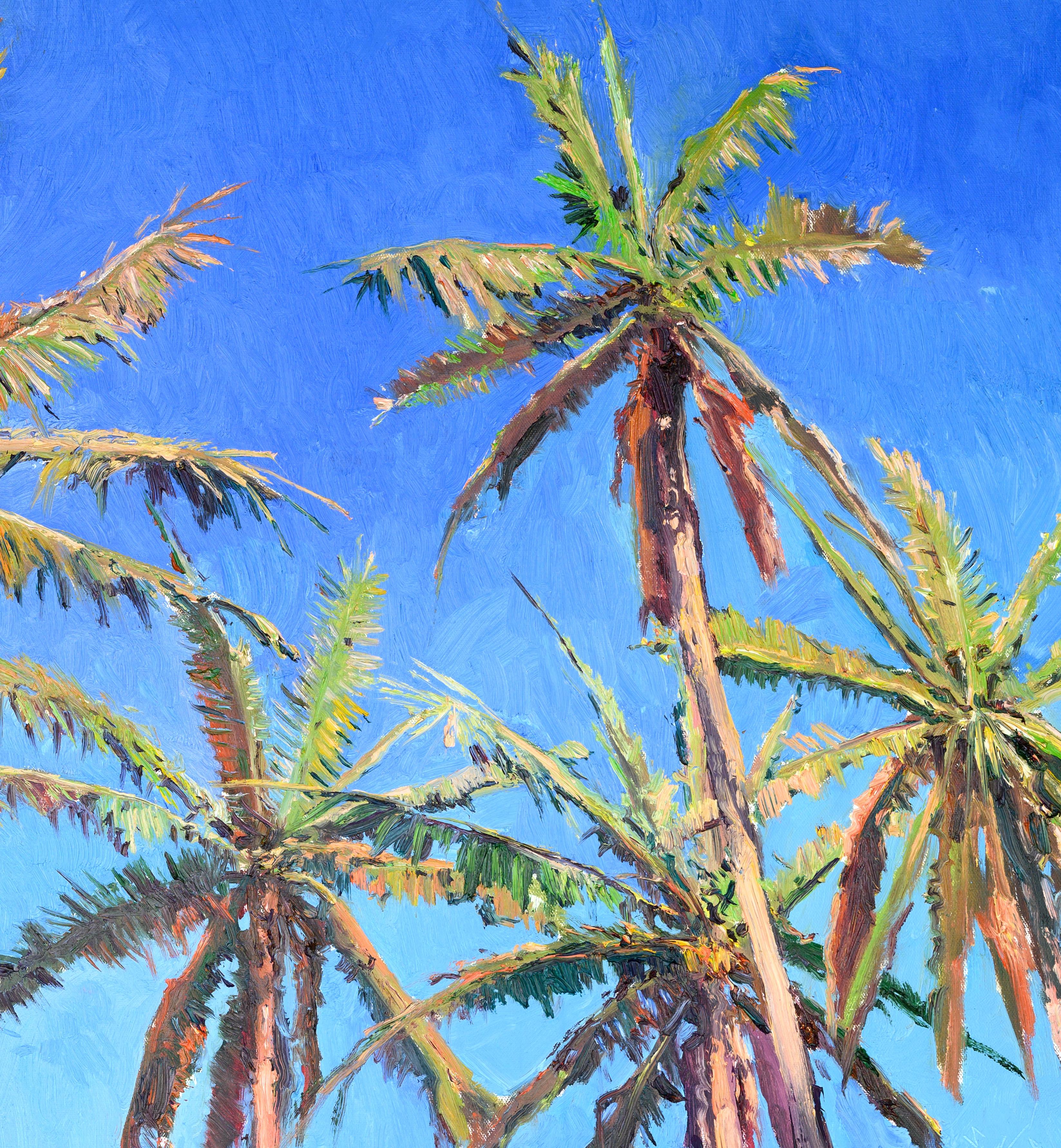 Los cocoteros y el cielo azul, pintura al óleo en venta 1