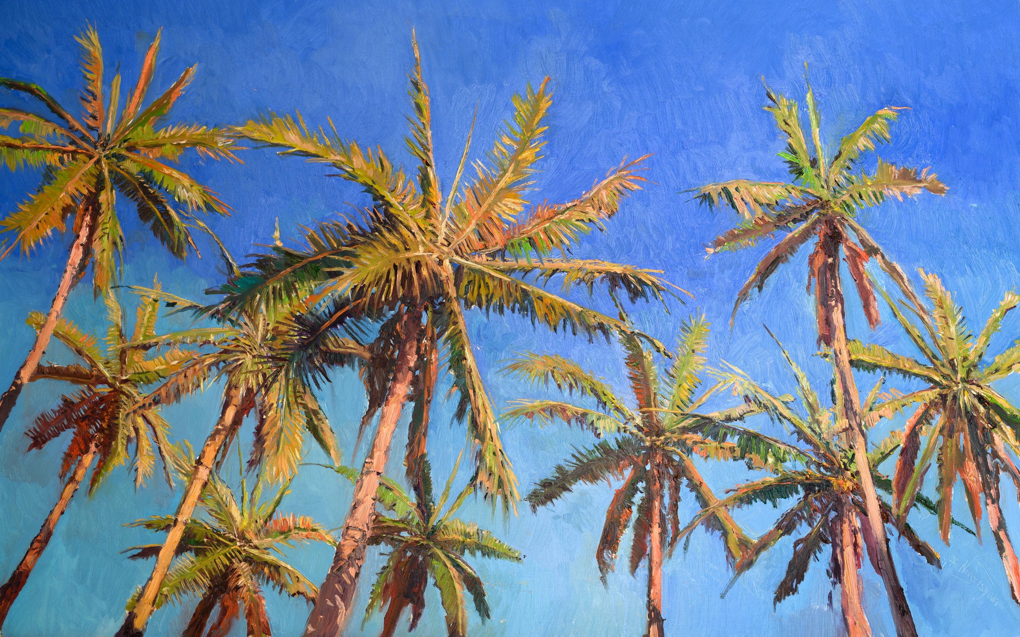 Los cocoteros y el cielo azul, pintura al óleo - Art de Suren Nersisyan