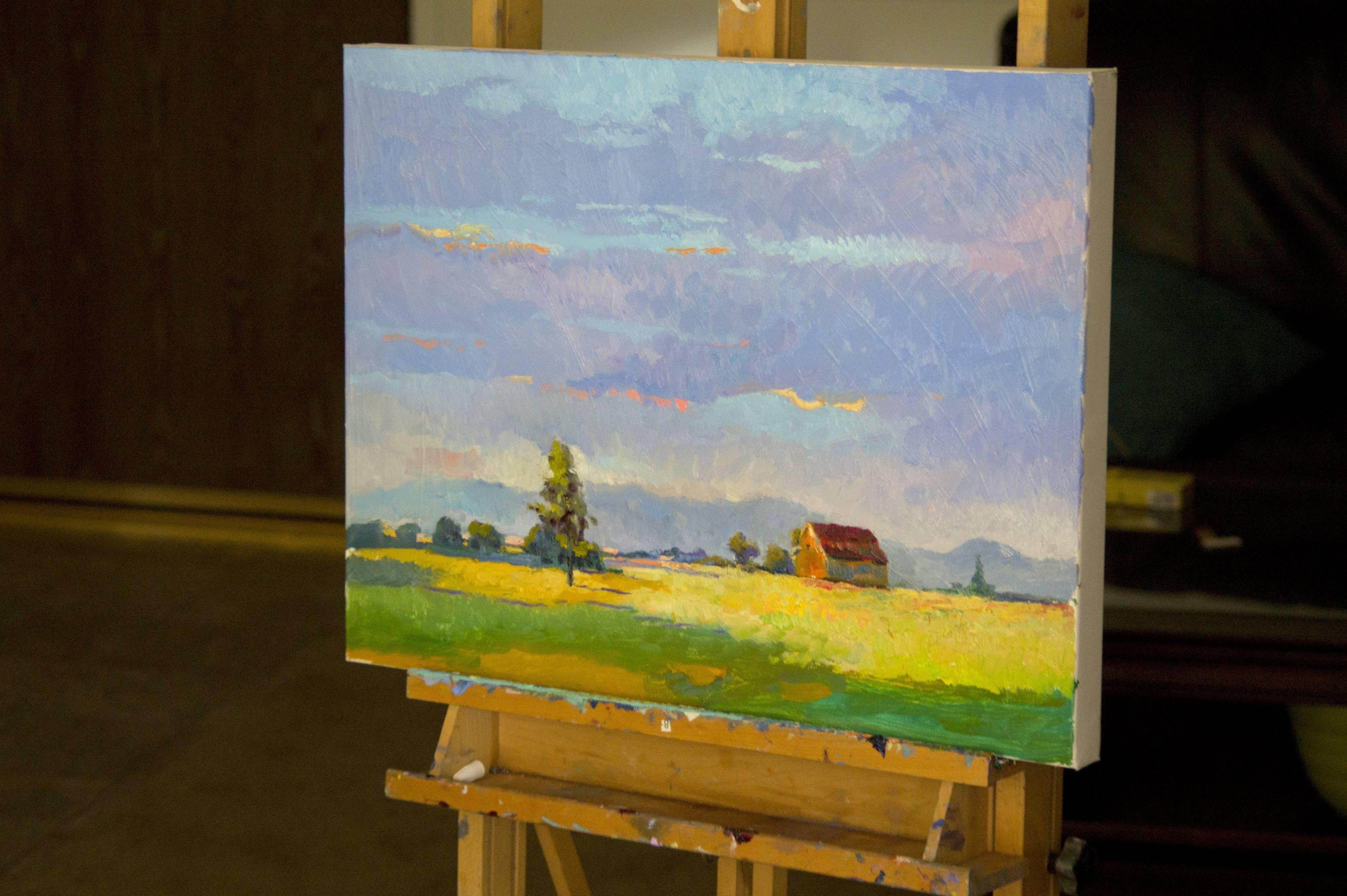 Evening on Farm, Oregon - Impressionist Painting by Suren Nersisyan