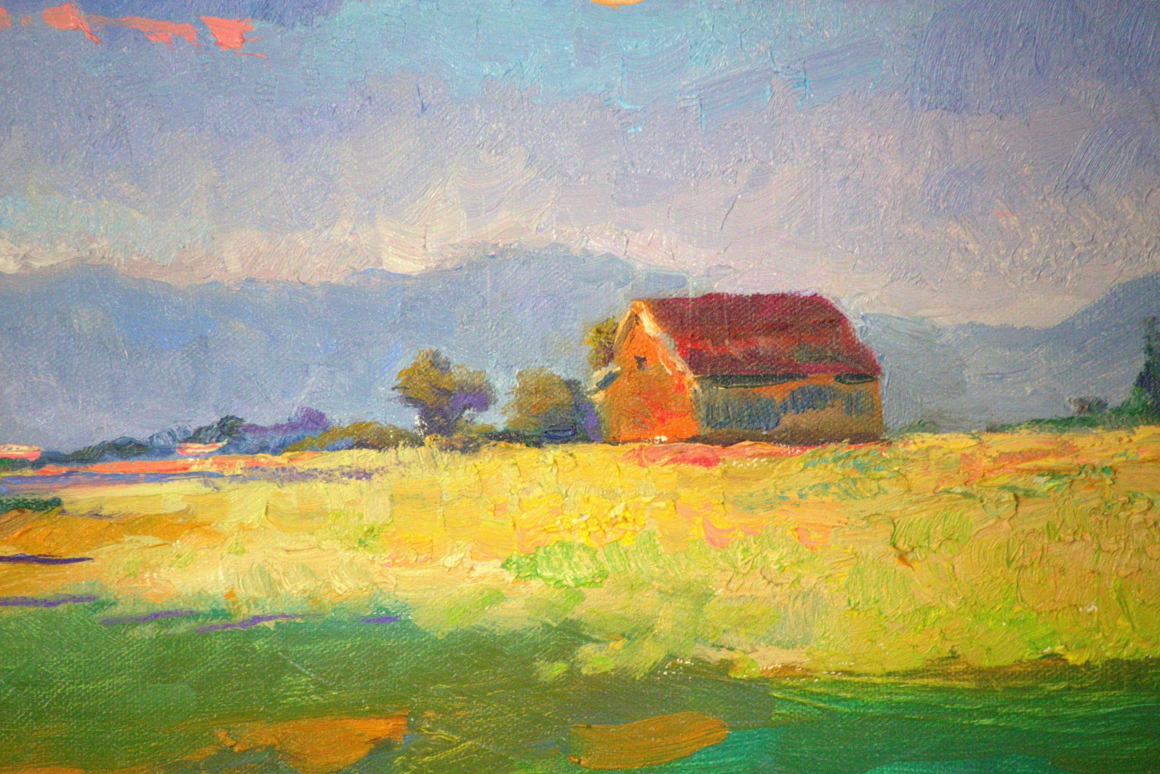 Evening on Farm, Oregon - Gray Landscape Painting by Suren Nersisyan
