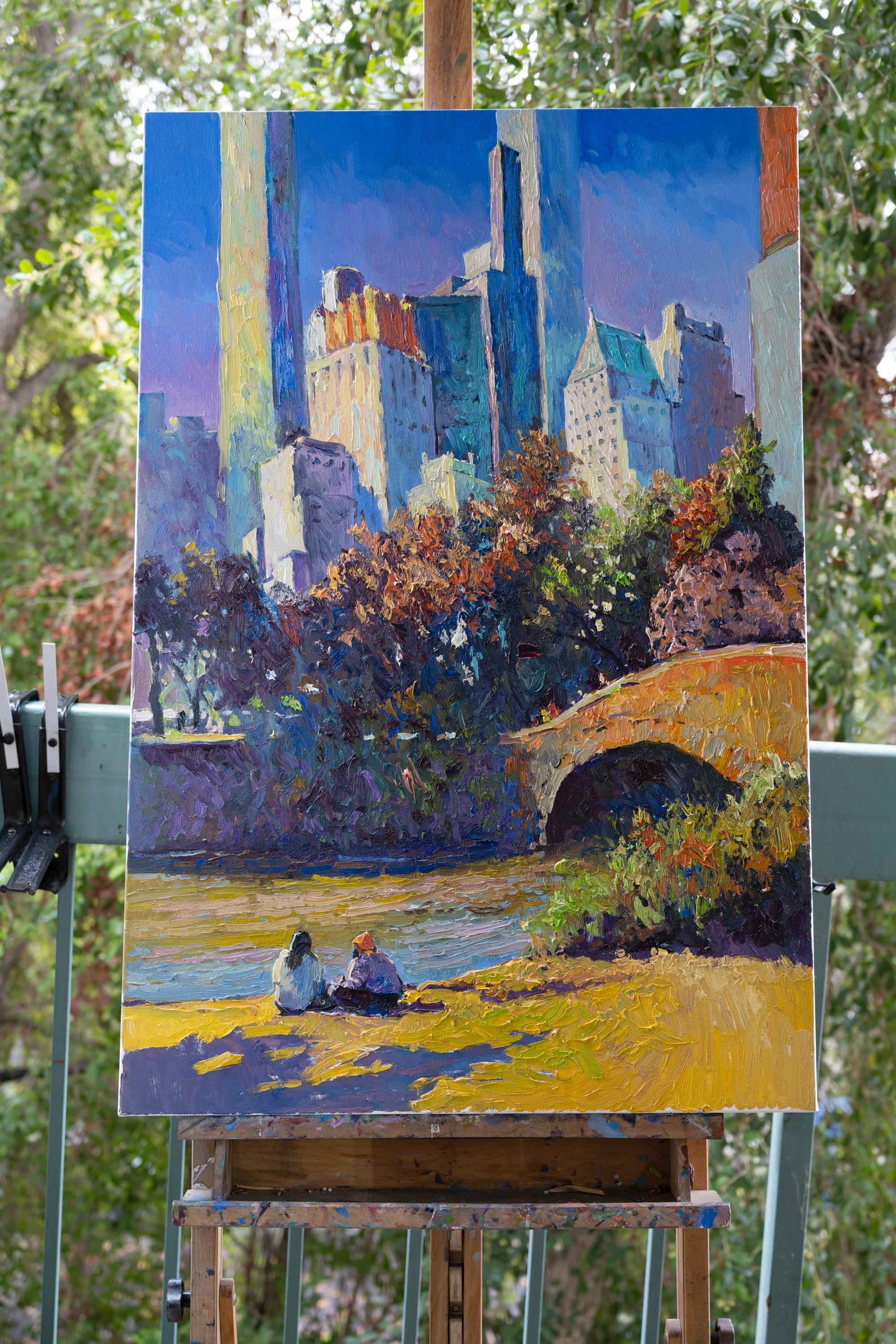 Fall In Central Park, New York, Peinture à l'huile - Impressionnisme abstrait Art par Suren Nersisyan