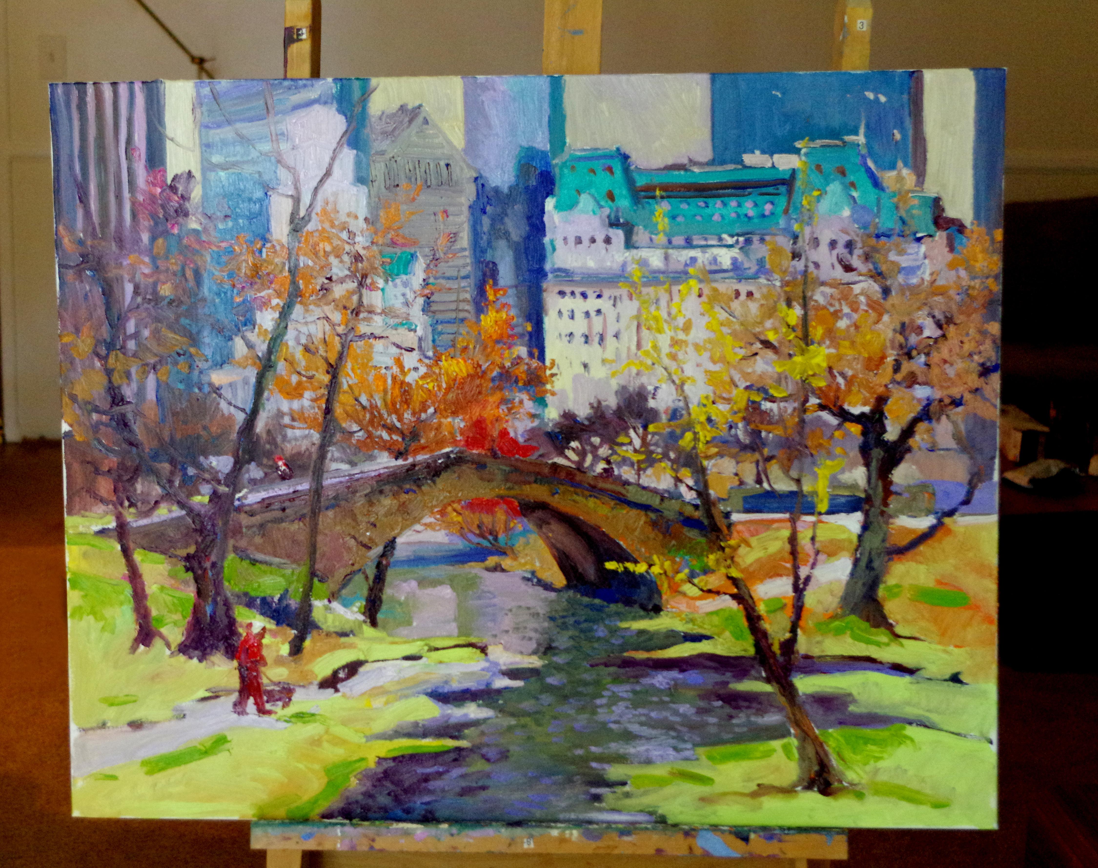 Fall in New York,  Central Park - Abstract Impressionist Painting by Suren Nersisyan