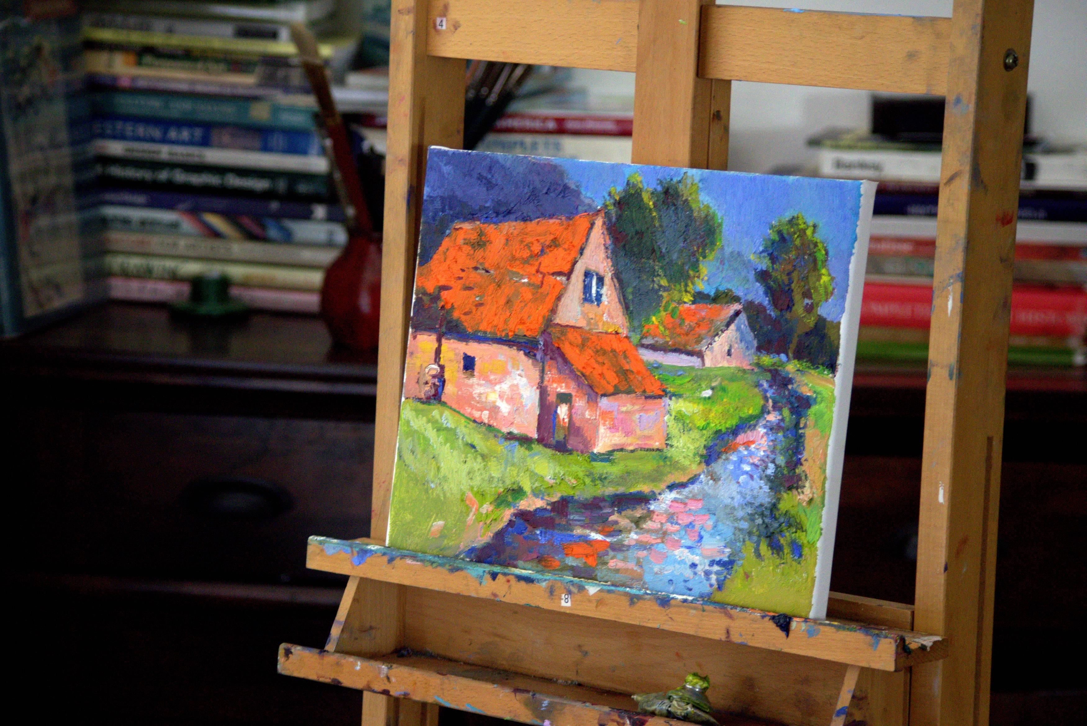 Farm Houses with Orange Roofs - Impressionist Art by Suren Nersisyan