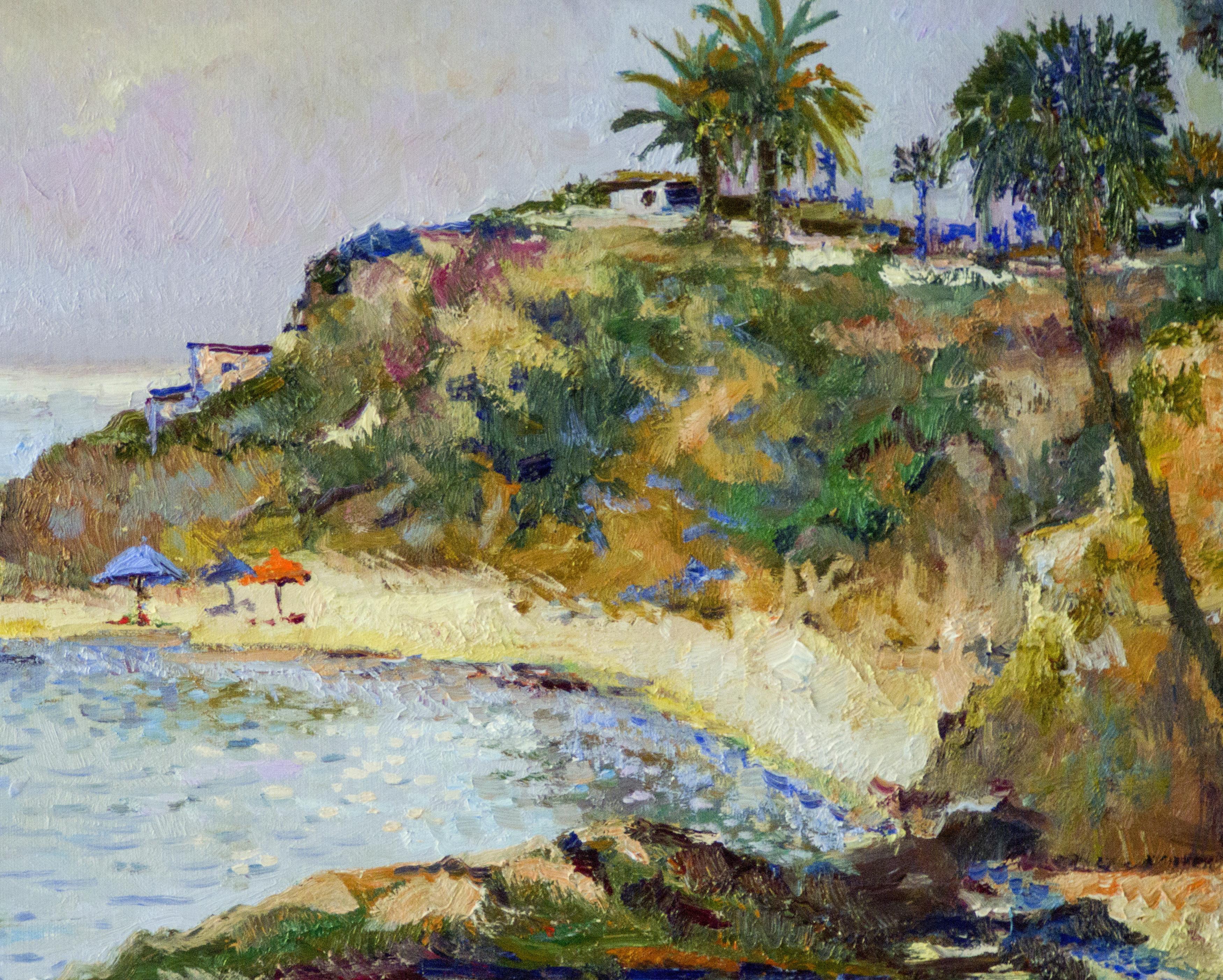 Luce morbida, Laguna Beach, Pittura ad olio - Landscape Painting Grigio di Suren Nersisyan