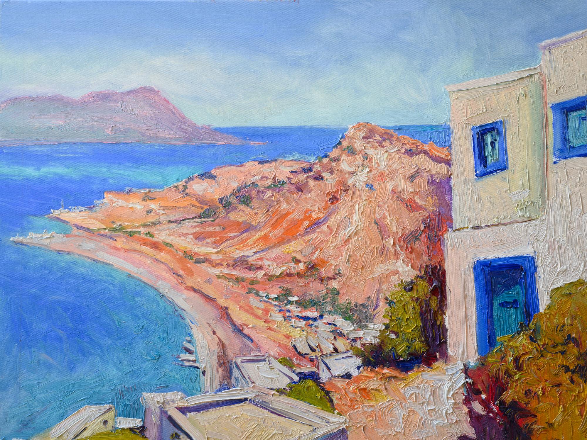 Landscape From Greek Islands, Oil Painting - Art by Suren Nersisyan
