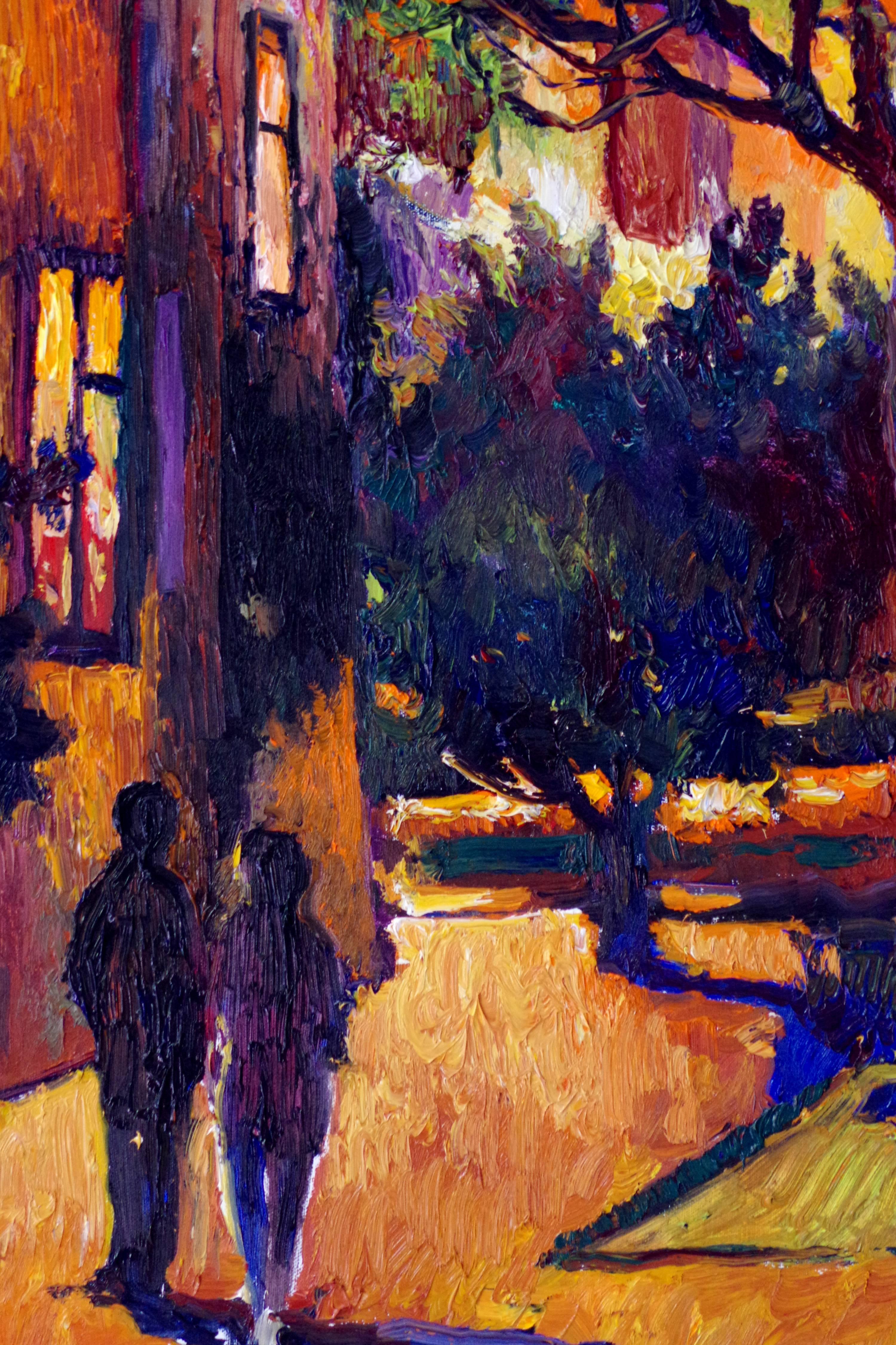 Passeggiata notturna in periferia, Pittura ad olio 1