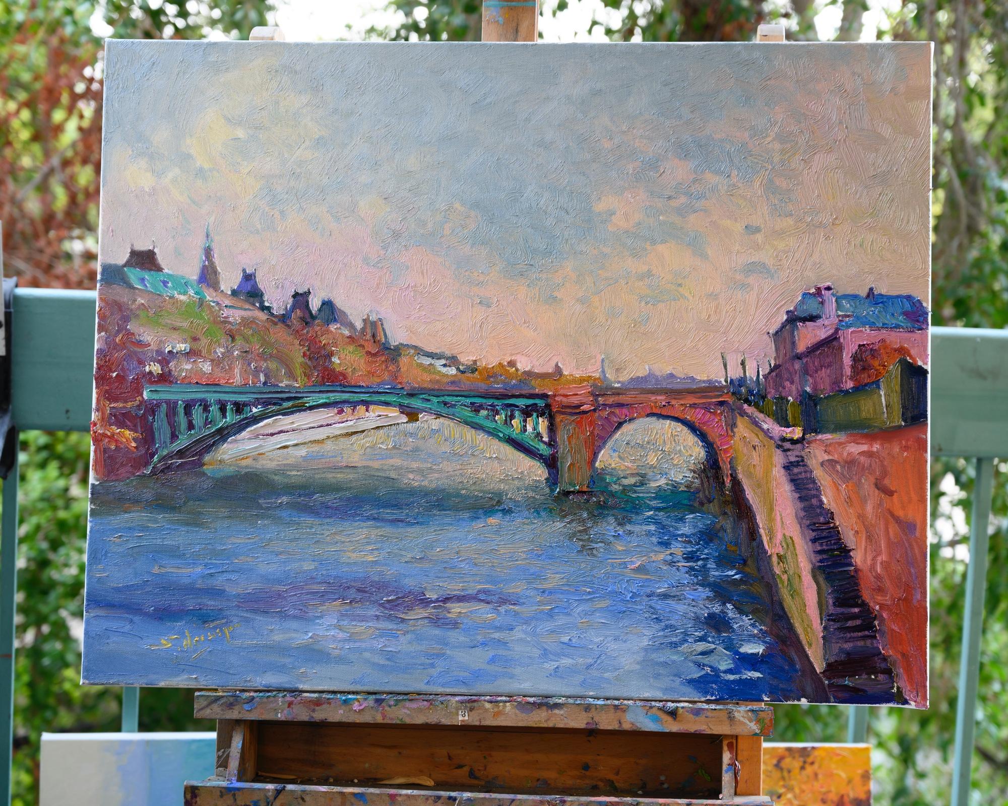 París, Río Sena, Pintura al óleo - Painting Impresionista abstracto de Suren Nersisyan