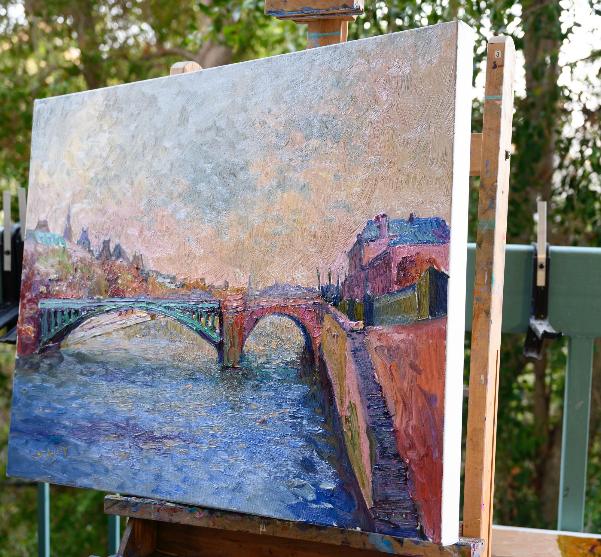 París, Río Sena, Pintura al óleo - Interior Painting Gris de Suren Nersisyan