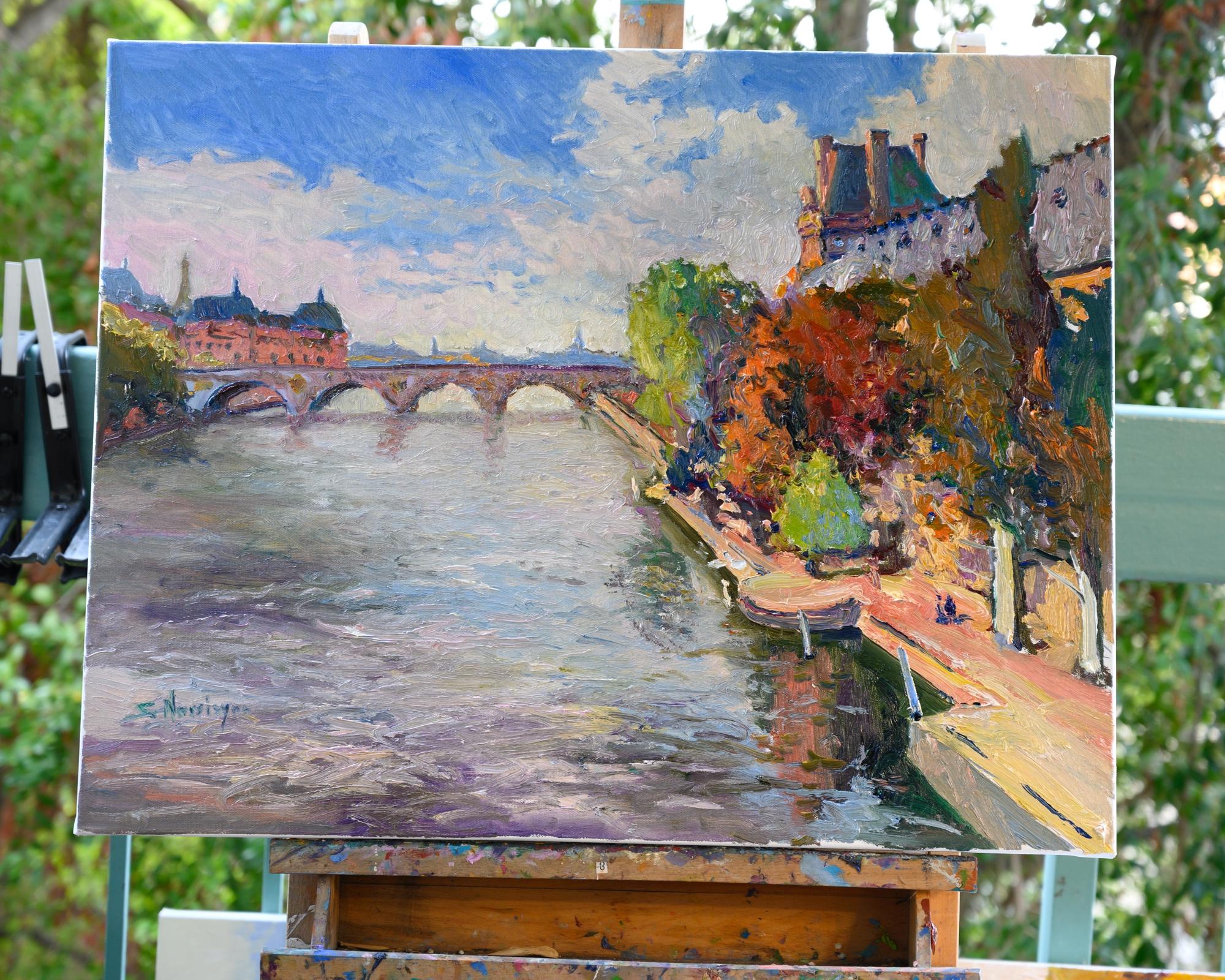 Río Sena en París, Otoño, Pintura al óleo - Art Impresionista abstracto de Suren Nersisyan