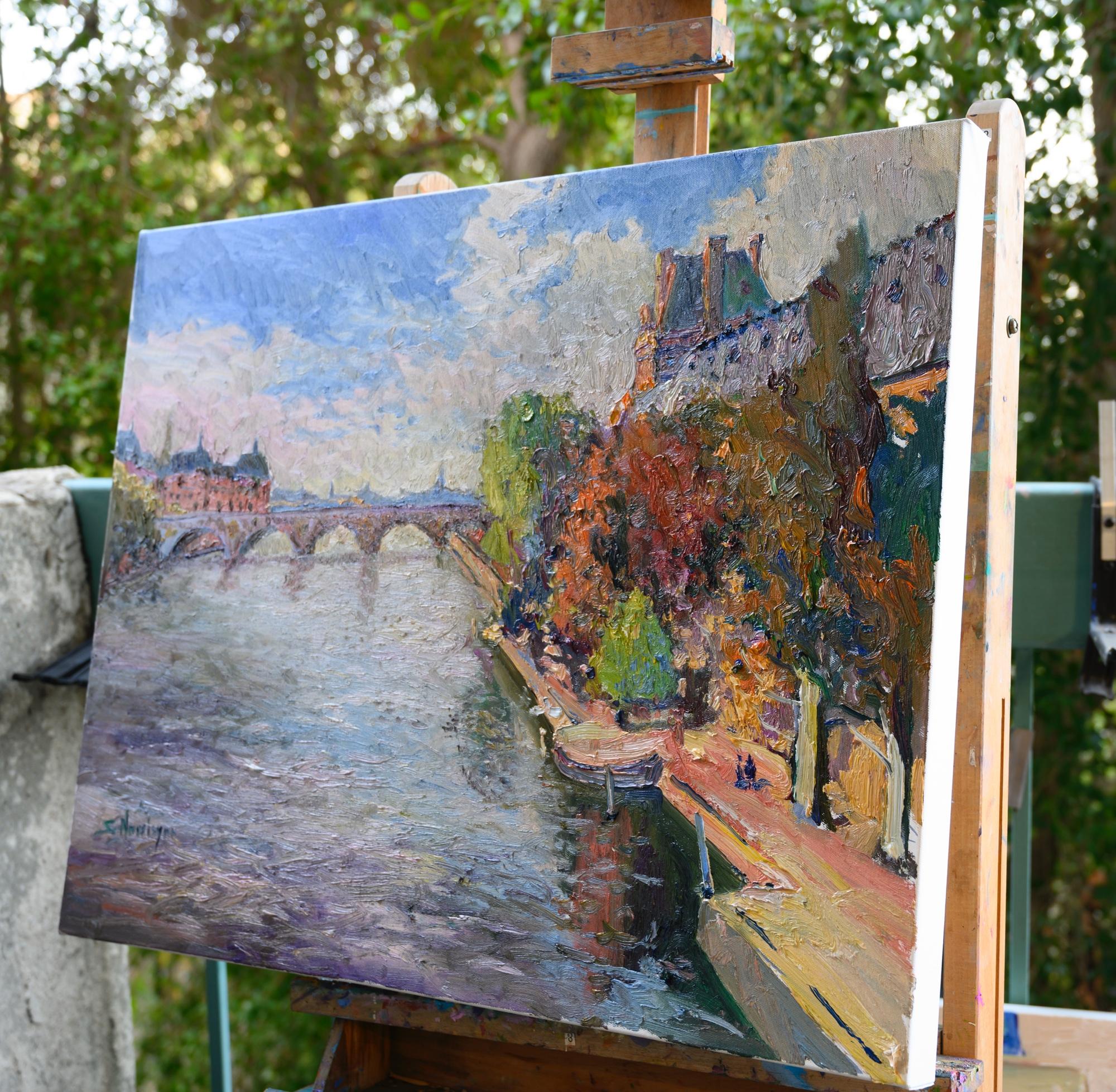 Río Sena en París, Otoño, Pintura al óleo en venta 1