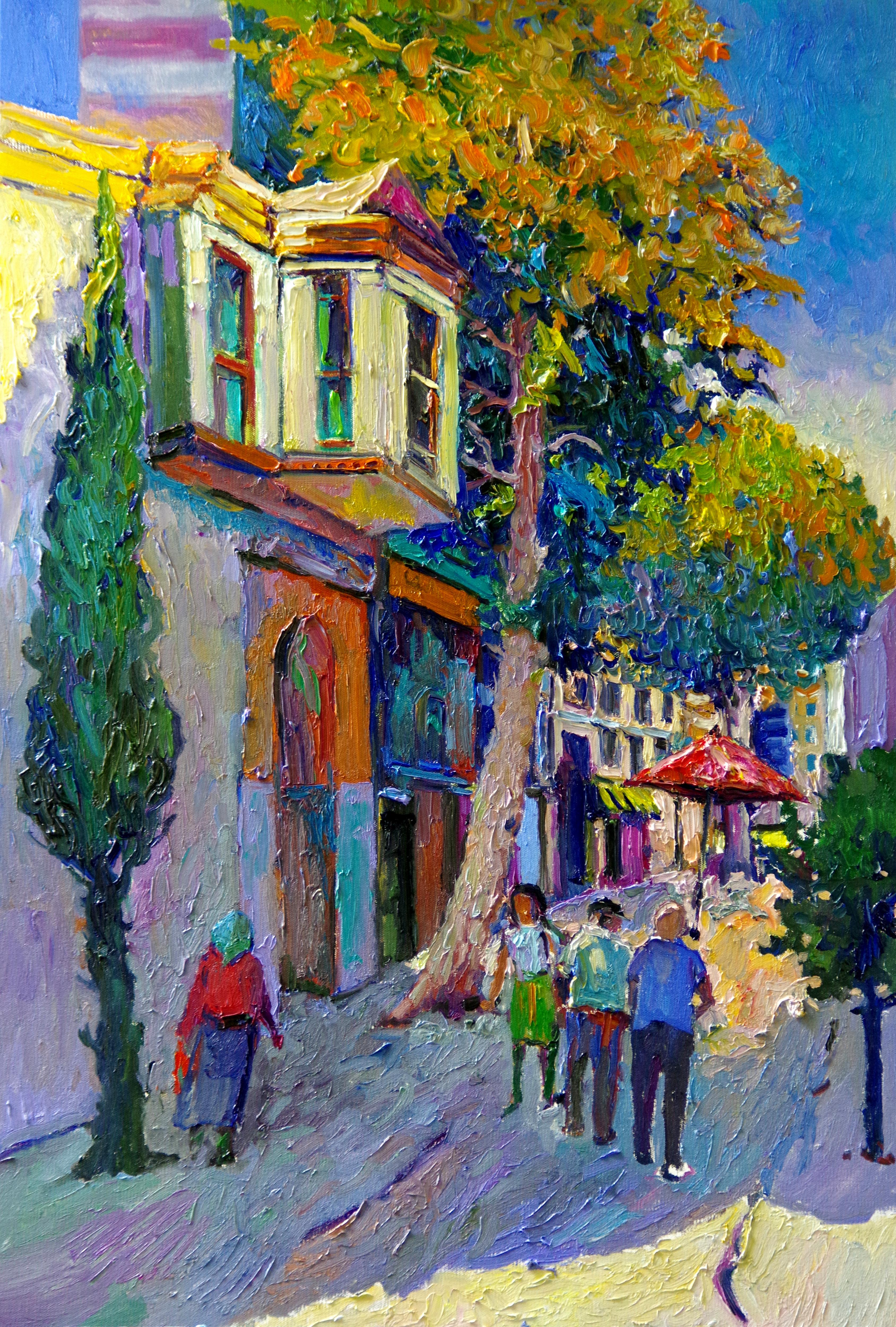 Street in Old Greek Town, Oil Painting - Art by Suren Nersisyan