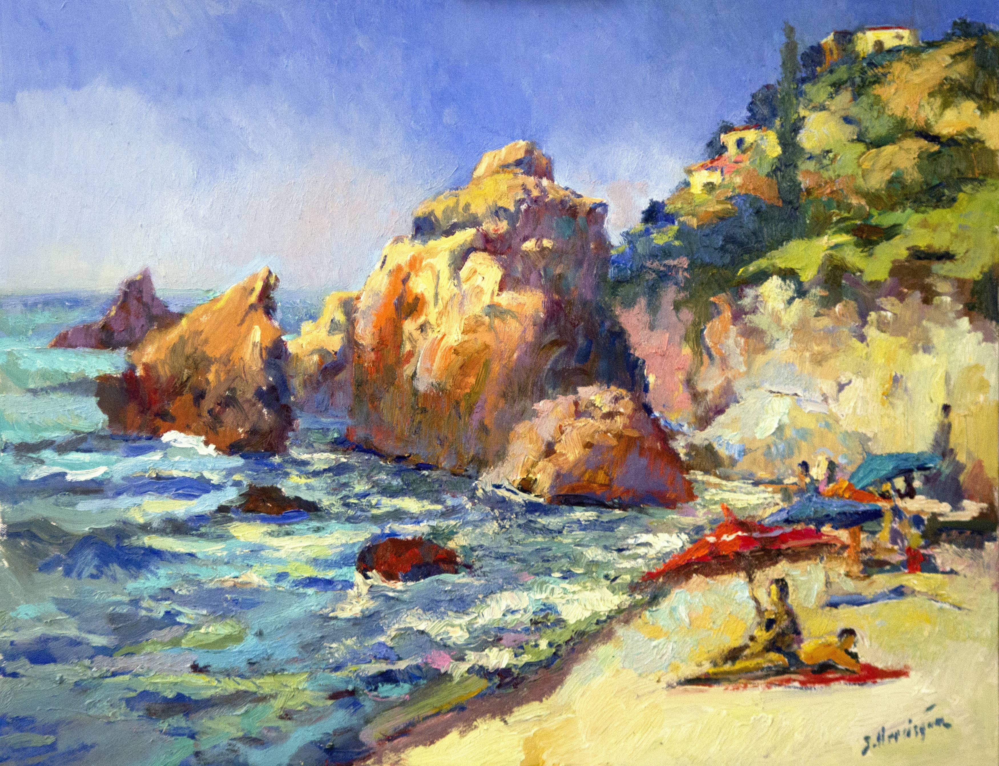Suren Nersisyan Landscape Painting - Sunny Day on The Beach, Pacific Ocean, Oil Painting