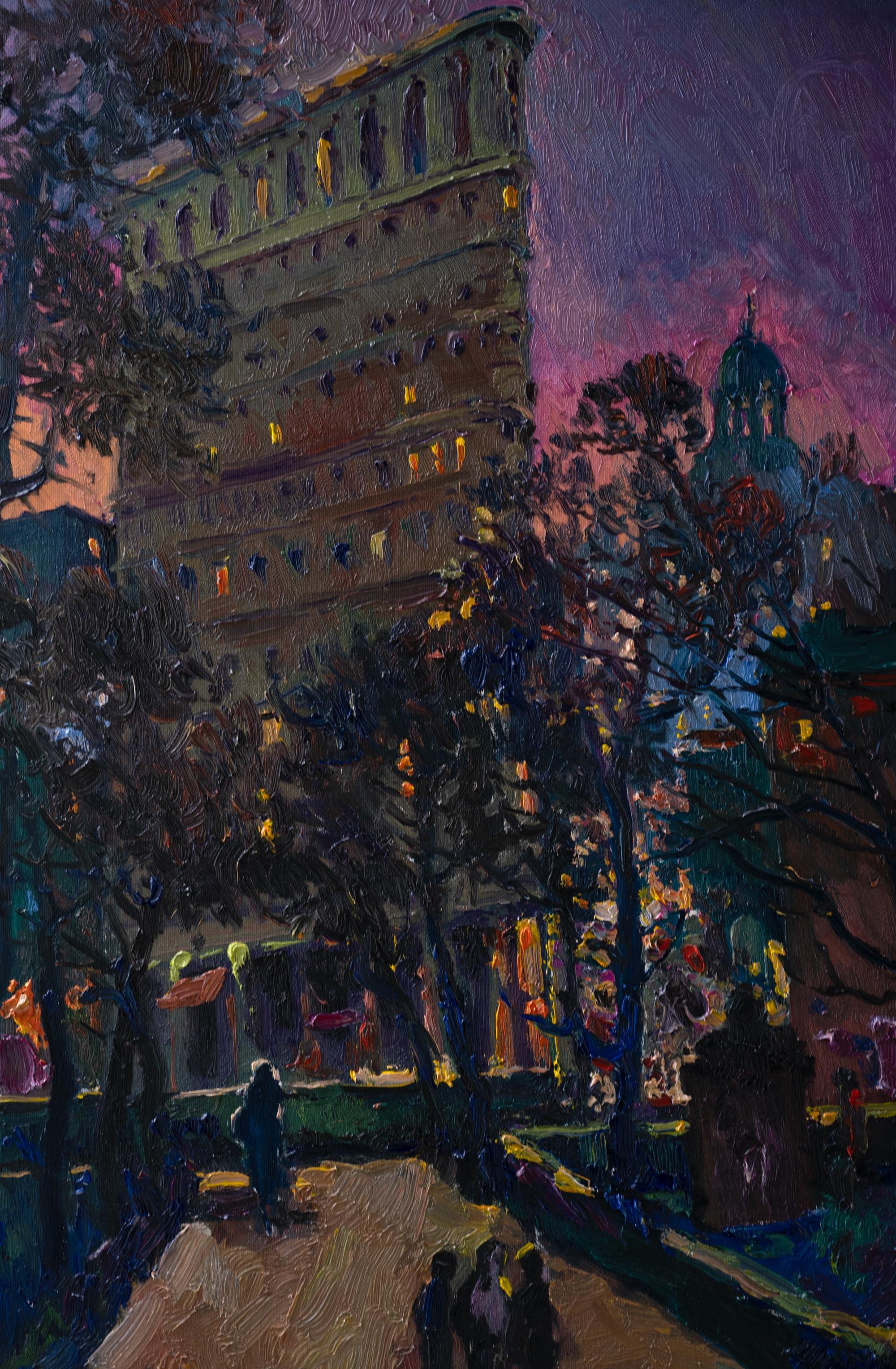 Peinture à l'huile « Twilight in New York », Flatiron Building en vente 1