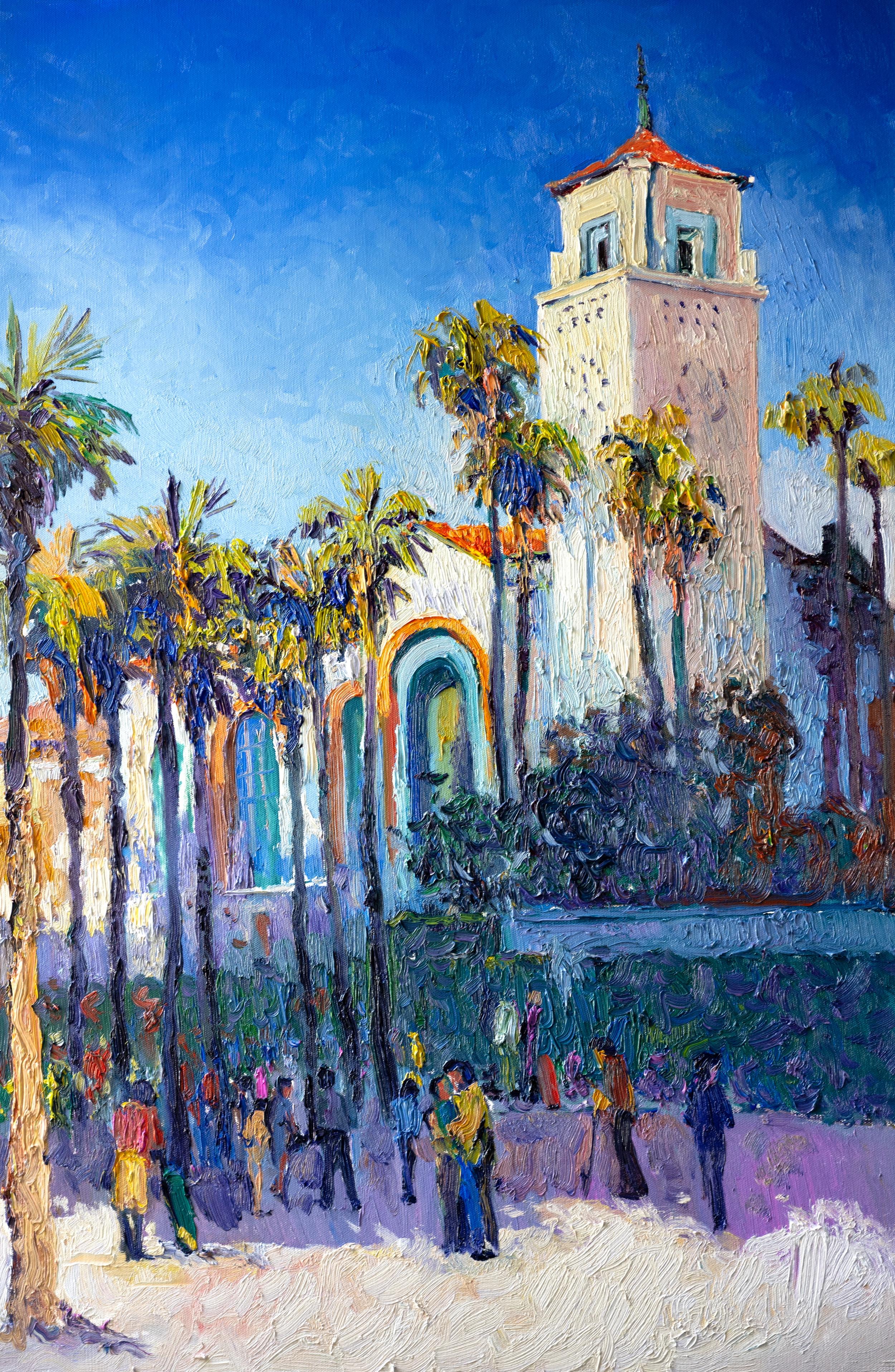 Union Station in Los Angeles, Sunny Day, Oil Painting