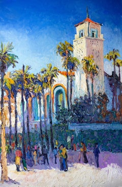 Union Station in Los Angeles, Sunny Day, Oil Painting