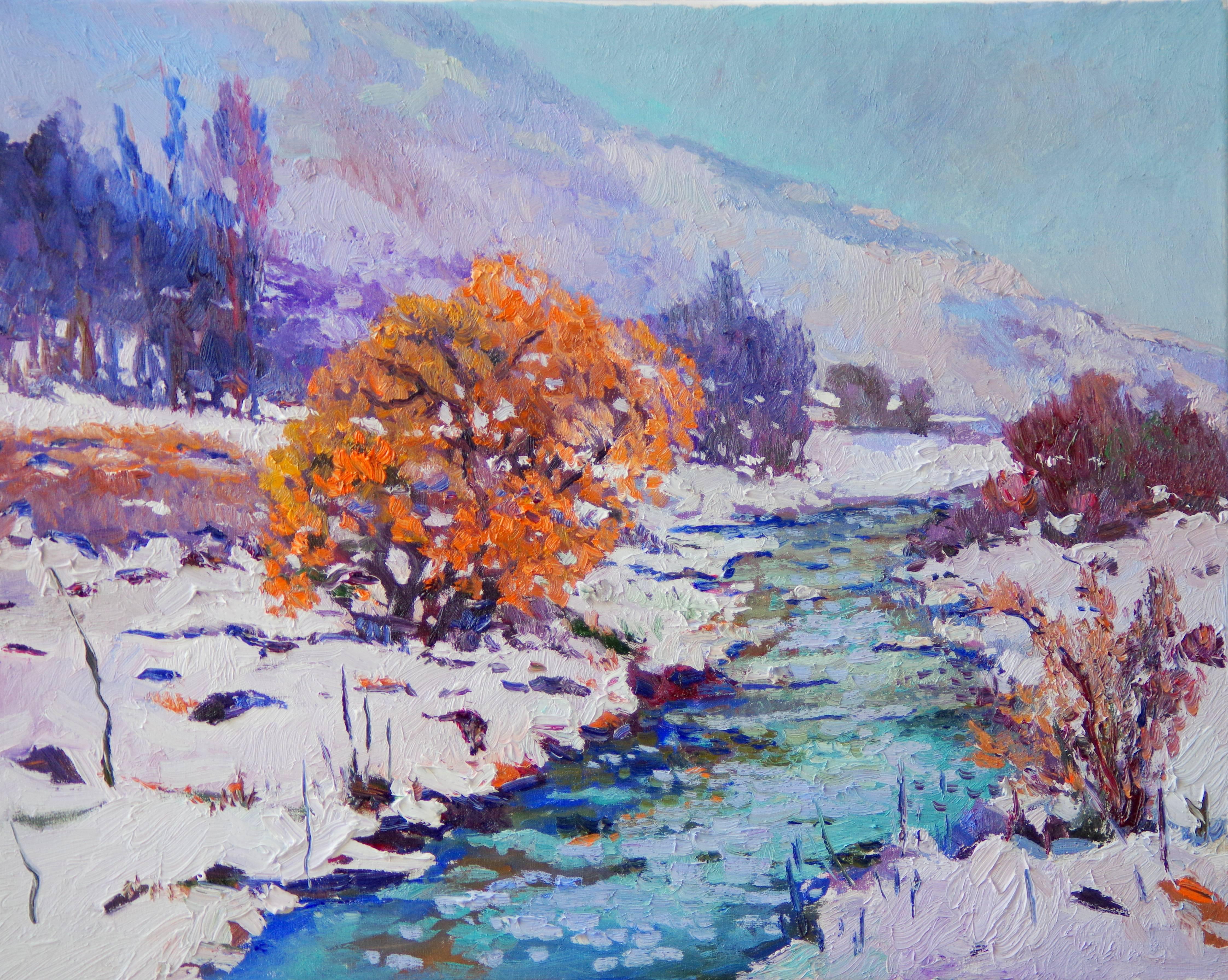 Suren Nersisyan Landscape Painting - Winter Landscape with Orange Tree