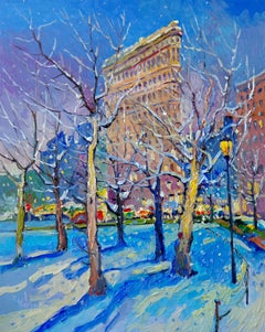 Winter Night in New York, Flatiron Building, Oil Painting