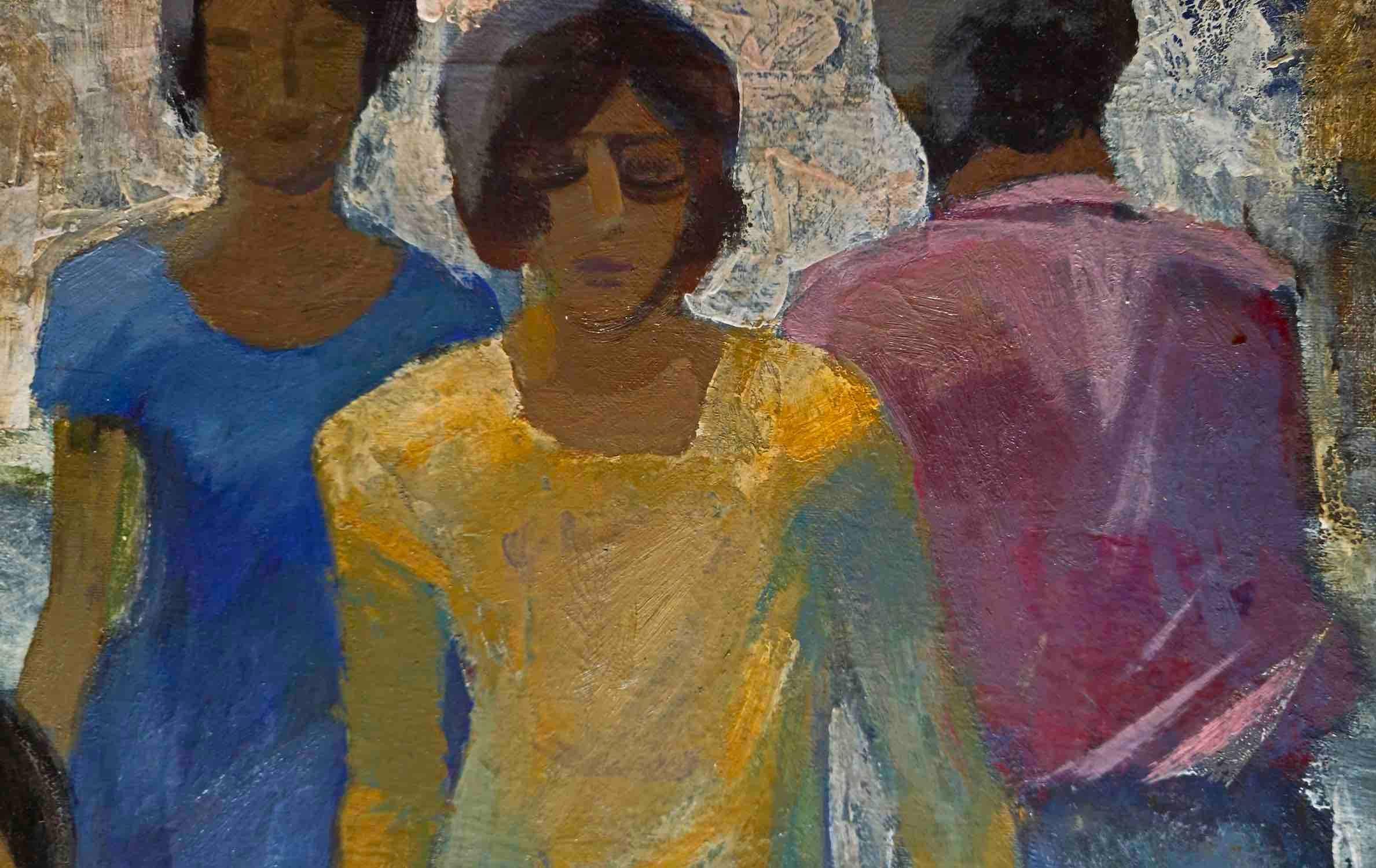 Intersección Arte figurativo, Realismo social Pintura al óleo original, Lista para colgar en venta 2