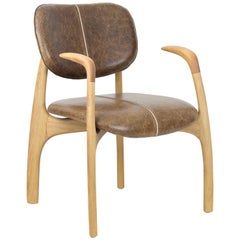 Surf Brazilian Contemporary Wood and Leather Chair with Arms by Lattoog