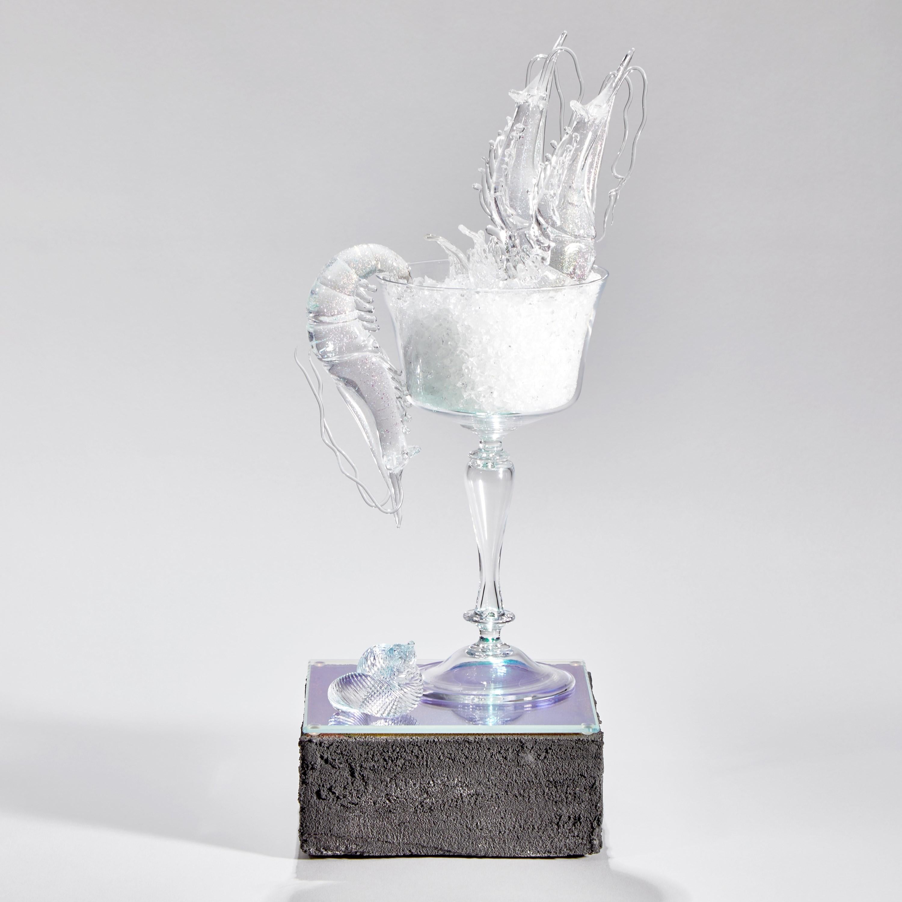 'Surf - Still Life with Shrimp' is from the British artist and Blown Away II series winner, Elliot Walker's ongoing body of unique still life artworks. Freehand sculpted in clear glass with iridescent detail, the piece incorporates goblet filled