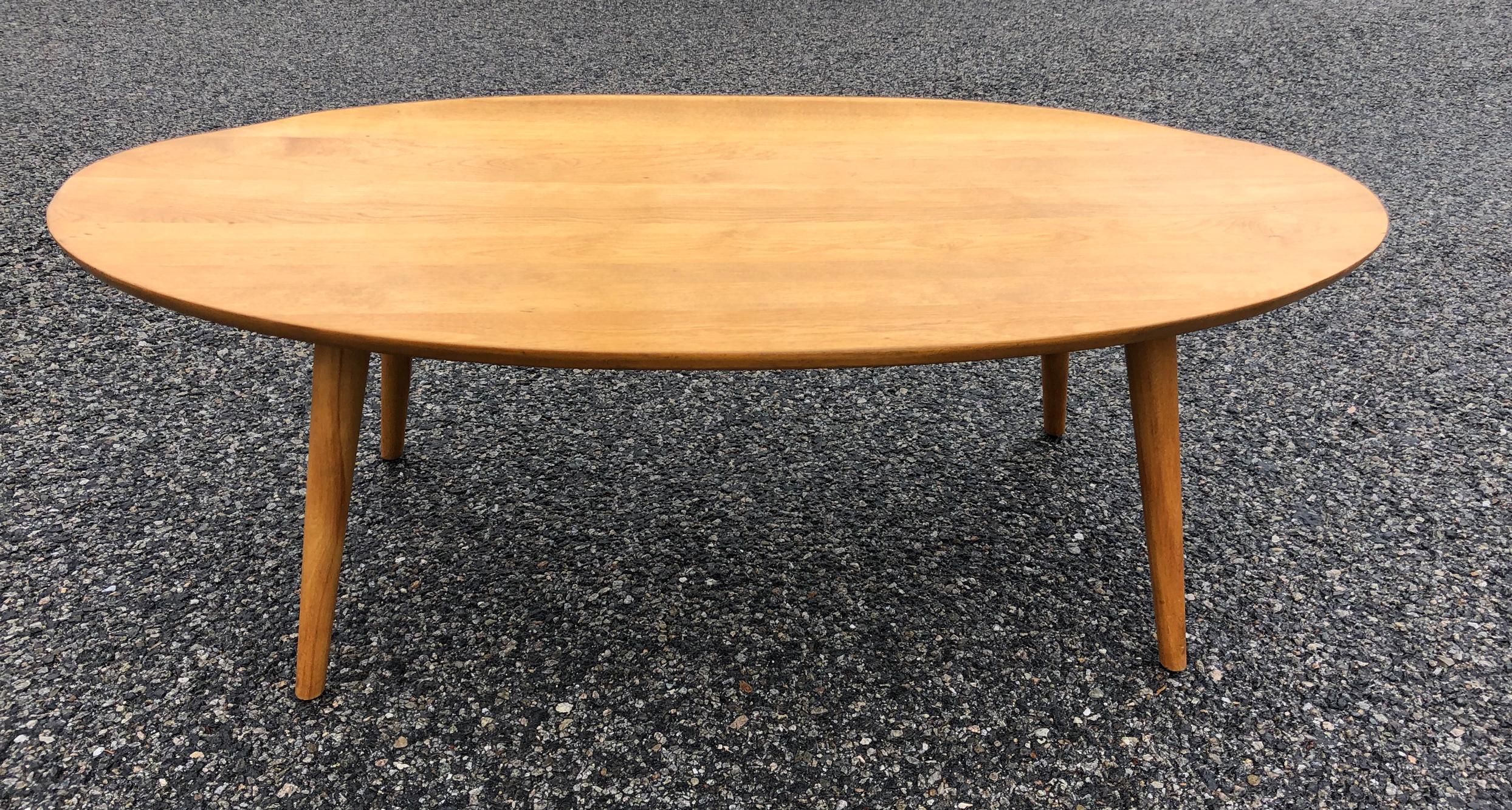 Wood Surf Table, Midcentury Russel Wright Elliptical Coffee Table with Raised Edge