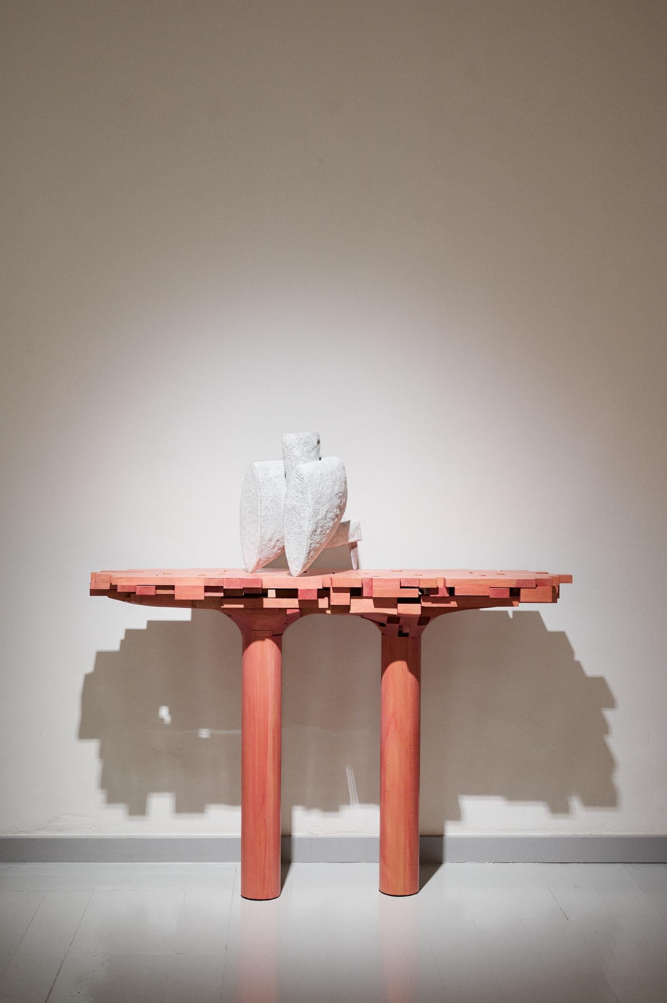 Oiled Japanese Tinted Beechwood Collectible Console Table Surfaced by Sho Ota For Sale