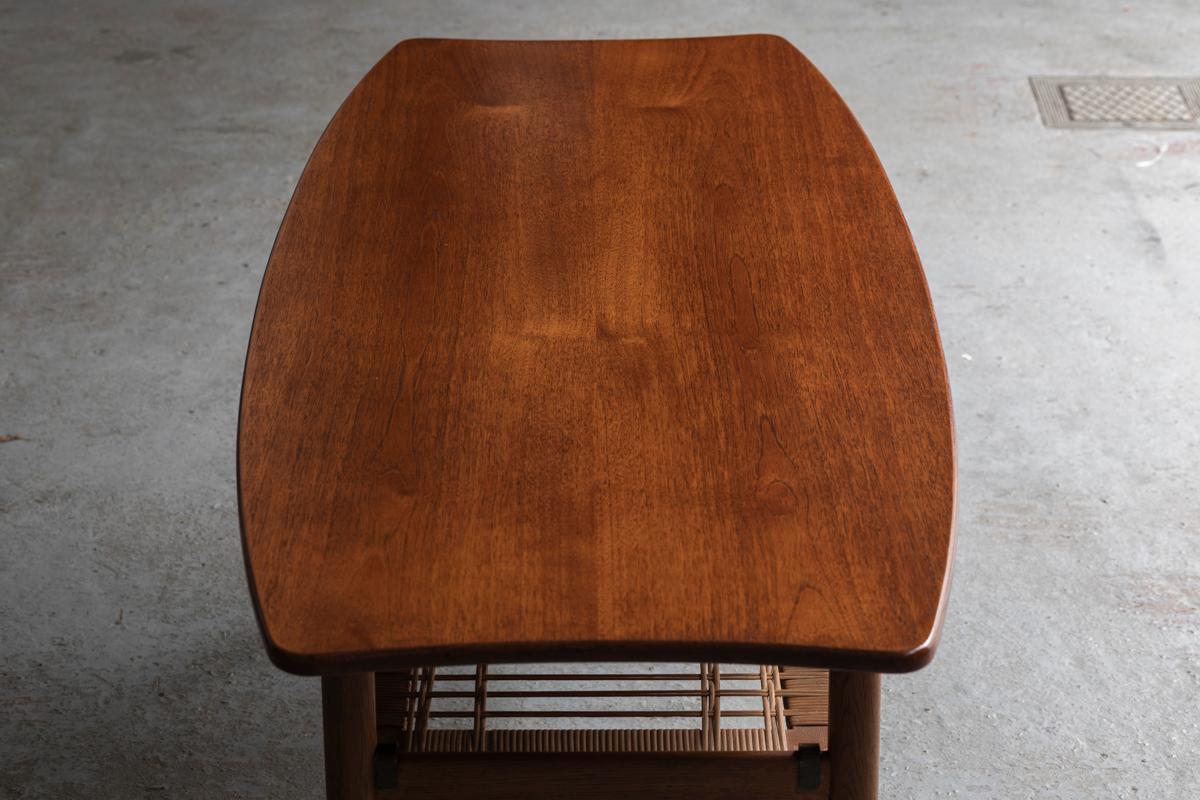 ‘Surfboard’ Coffee table in Teak wood with Magazine shelf, Dutch design, 1960’s 13