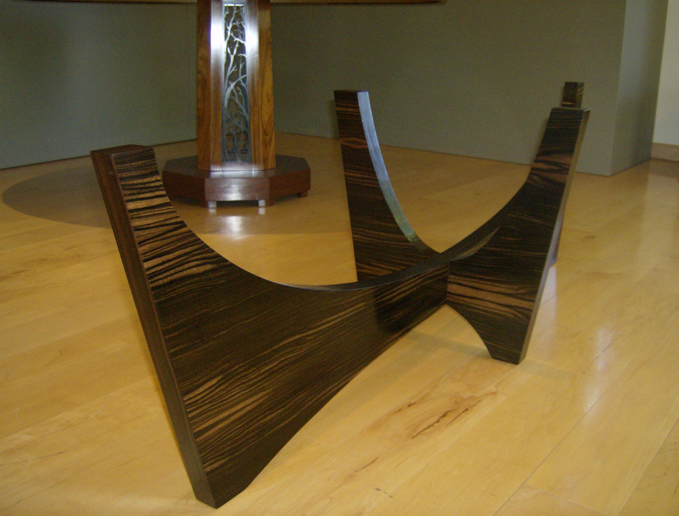 Ebonized Surfboard Shaped Cocktail Table in Macassar Ebony and Hand Worked Glass For Sale