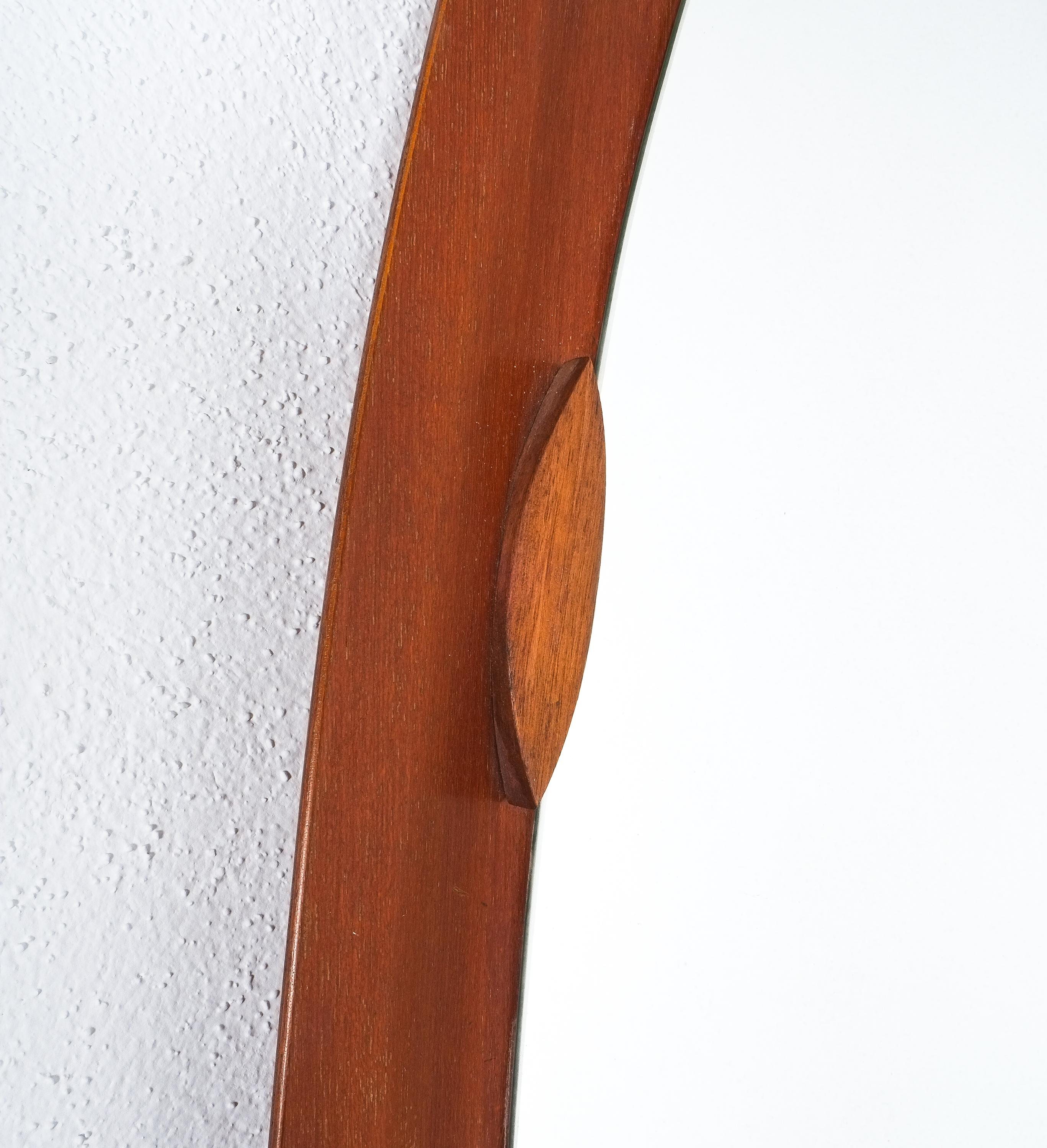 Mid-Century Modern Surfboard Teak Veneer Mirror By Campo & Graffi, Midcentury, Italy For Sale