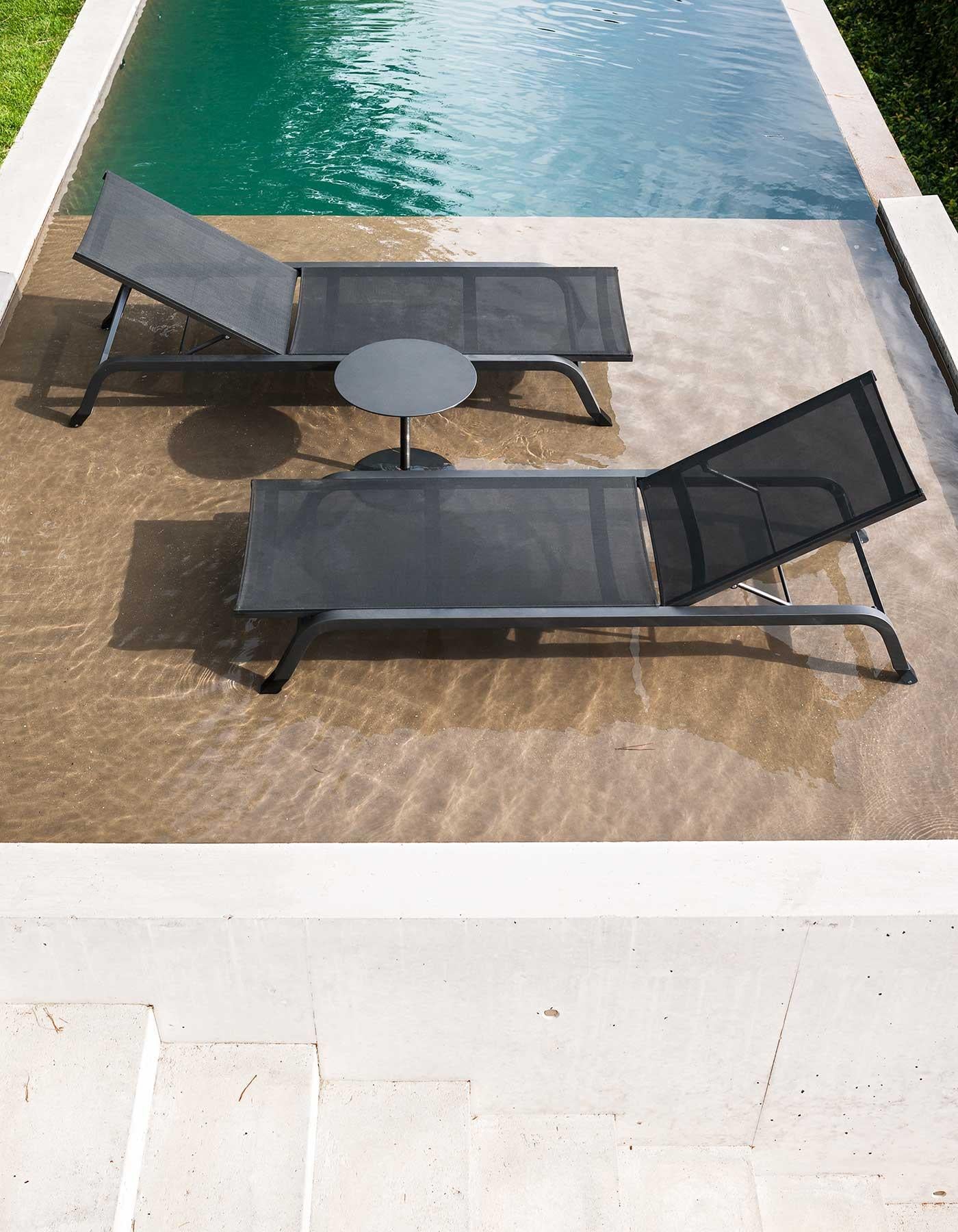 Modern Surfer Outdoor Sunlounger in Smoke Grey by RODA. Made in Italy.