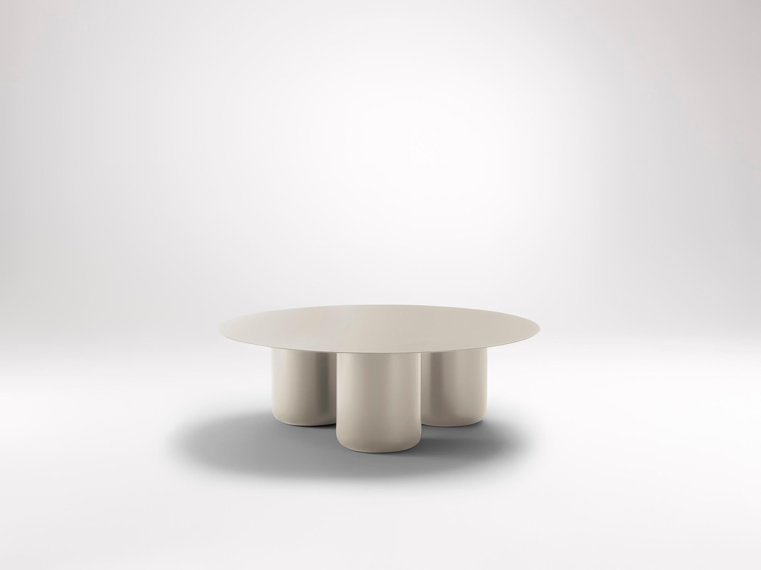 Surfmist Round Table by Coco Flip
Dimensions: D 100 x H 32 / 36 / 40 / 42 cm
Materials: Mild steel, powder-coated with zinc undercoat. 
Weight: 34 kg

Coco Flip is a Melbourne based furniture and lighting design studio, run by us, Kate Stokes and