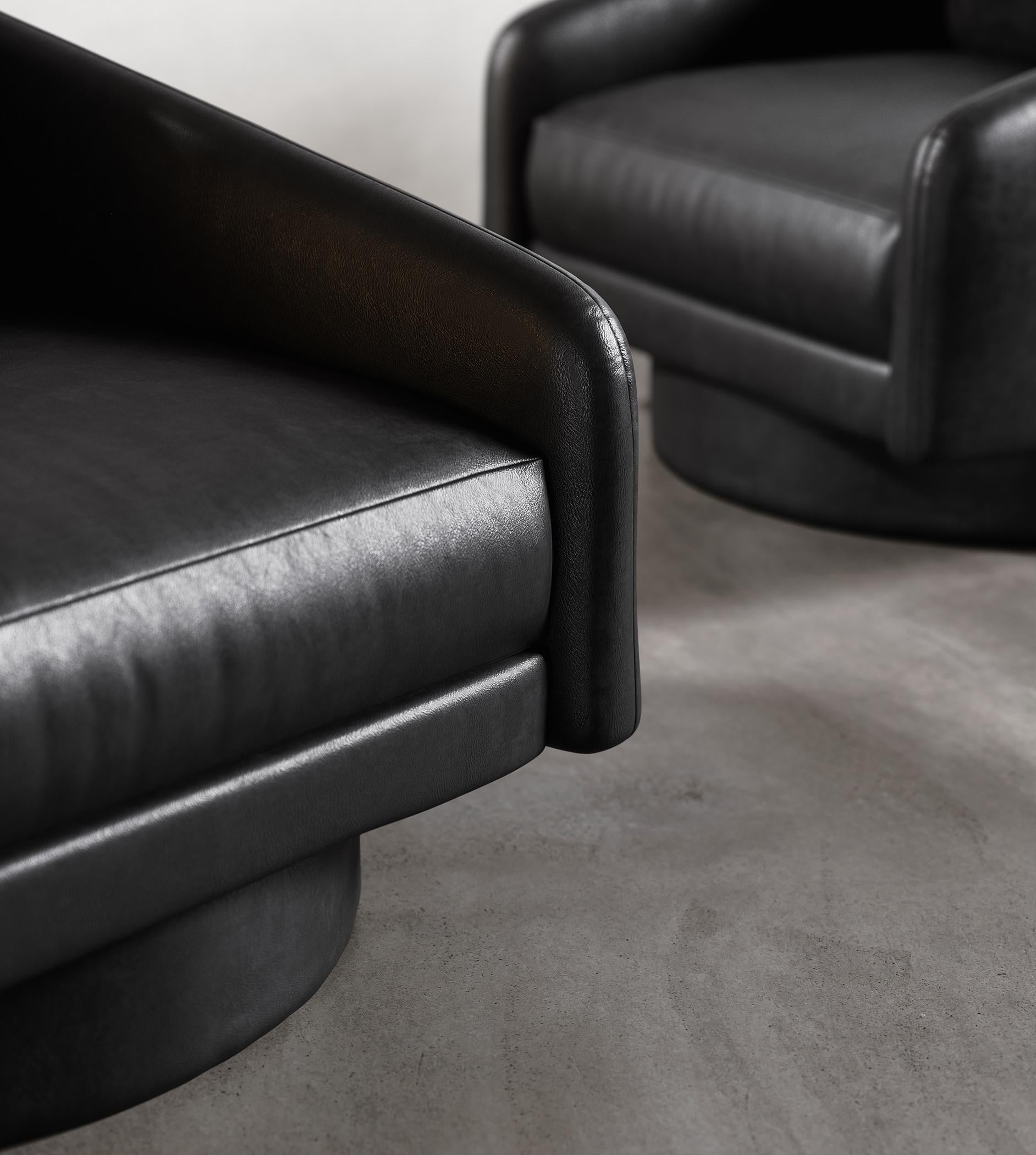SURGE LOUNGE CHAIR - Modern Design in Faux Lambskin Black In New Condition For Sale In Laguna Niguel, CA