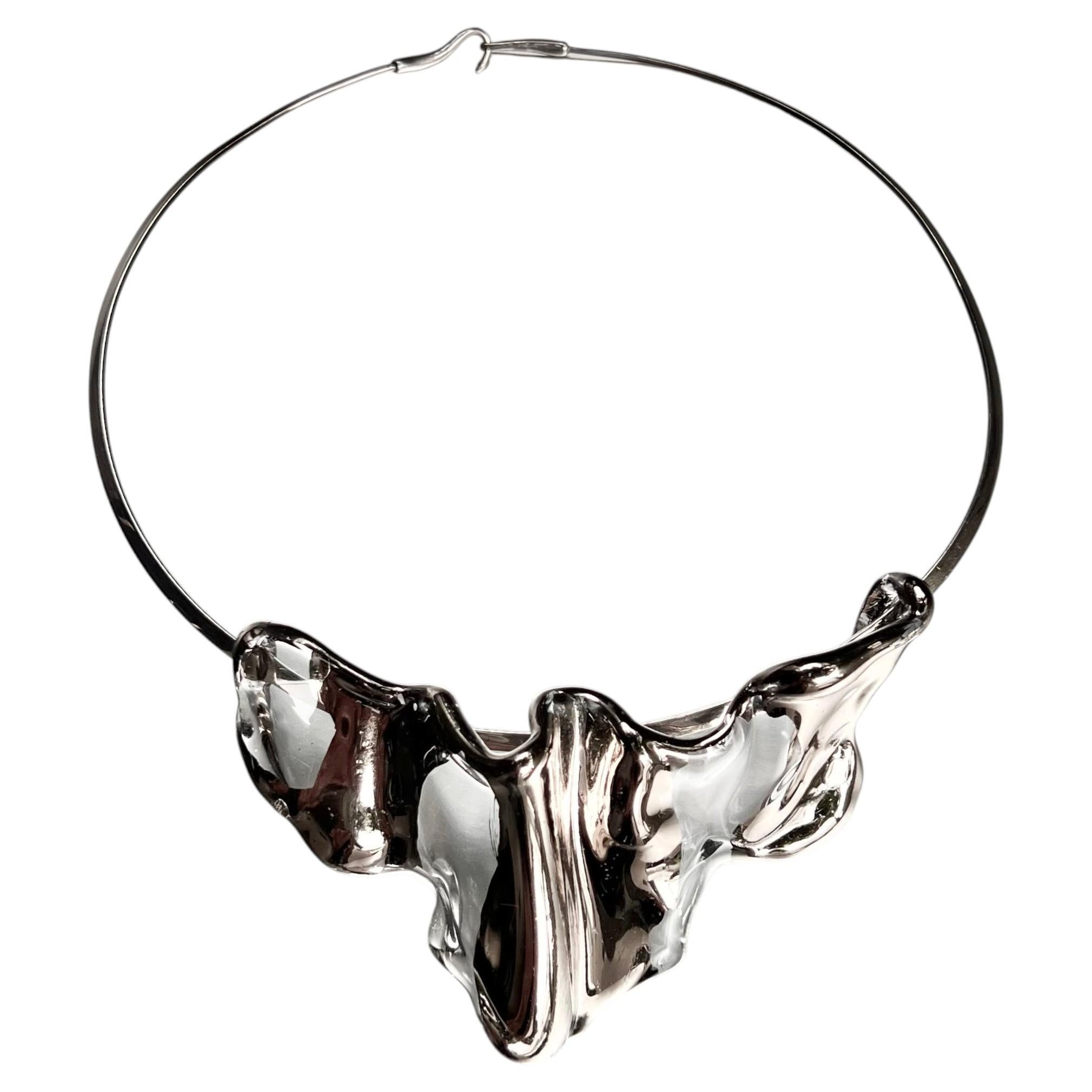 Surge Choker Necklace in Platinum, 925 Sterling Silver & Glass by Noriko Herron