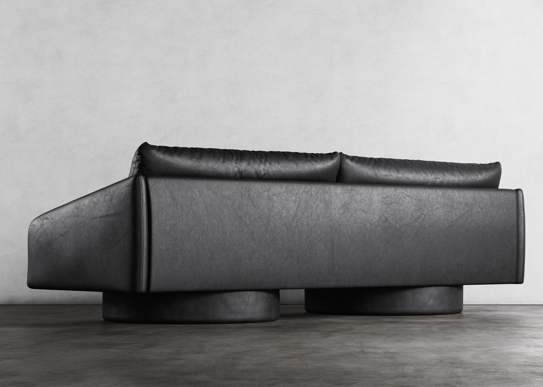 American SURGE SOFA - Modern Sofa in Black Faux Lambskin For Sale