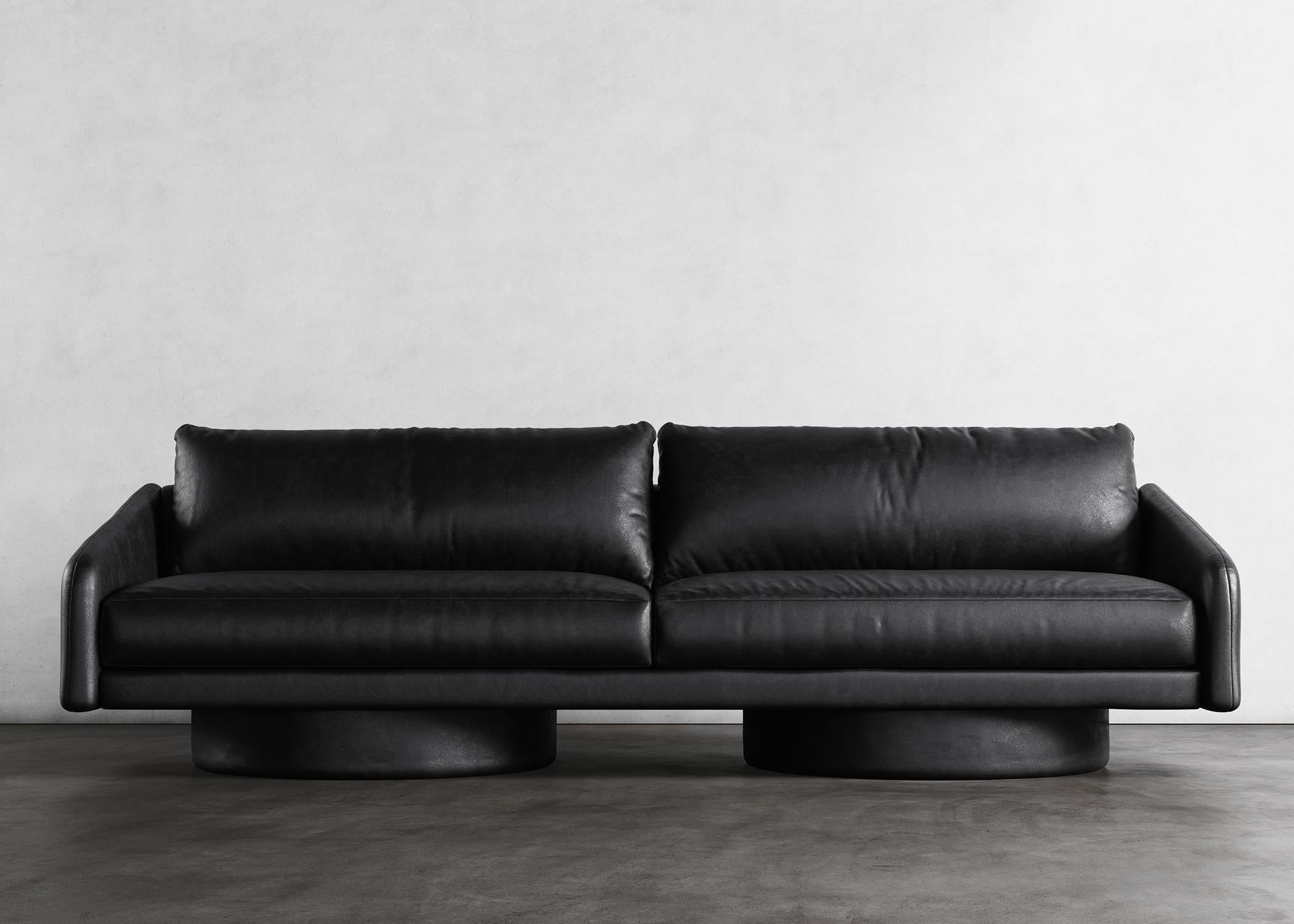 SURGE SOFA - Modern Sofa in Black Faux Lambskin In New Condition For Sale In Laguna Niguel, CA