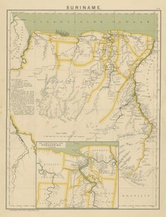 Suriname – Antique Dutch Colonial Map with Districts and Paramaribo Inset, 1905