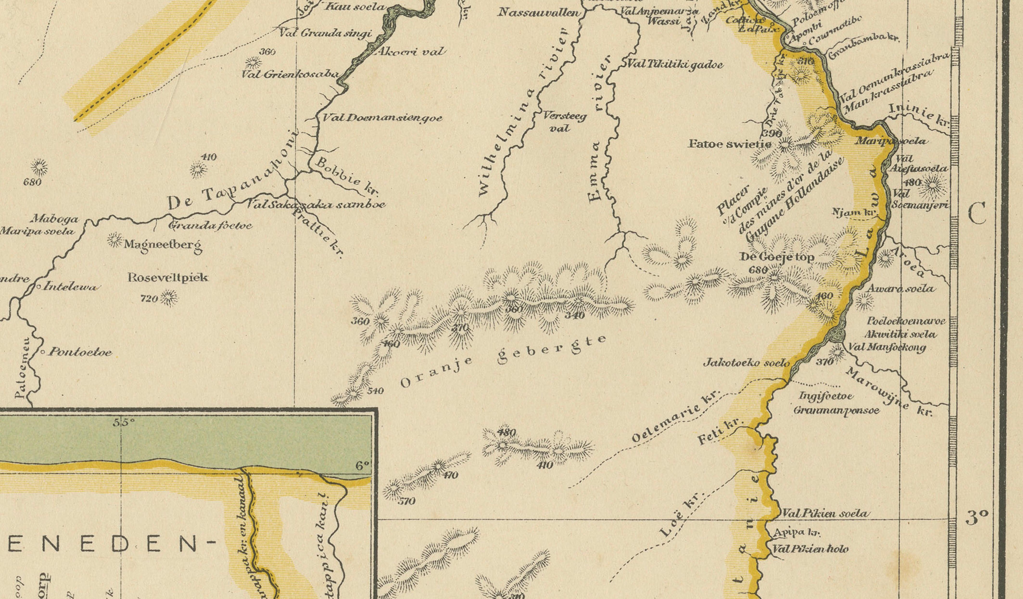 Suriname – Antique Dutch Colonial Map with Districts and Paramaribo Inset, 1905