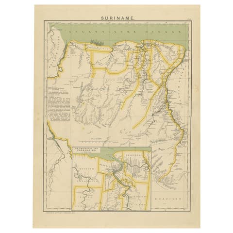 Suriname – Antique Dutch Colonial Map with Districts and Paramaribo Inset, 1905