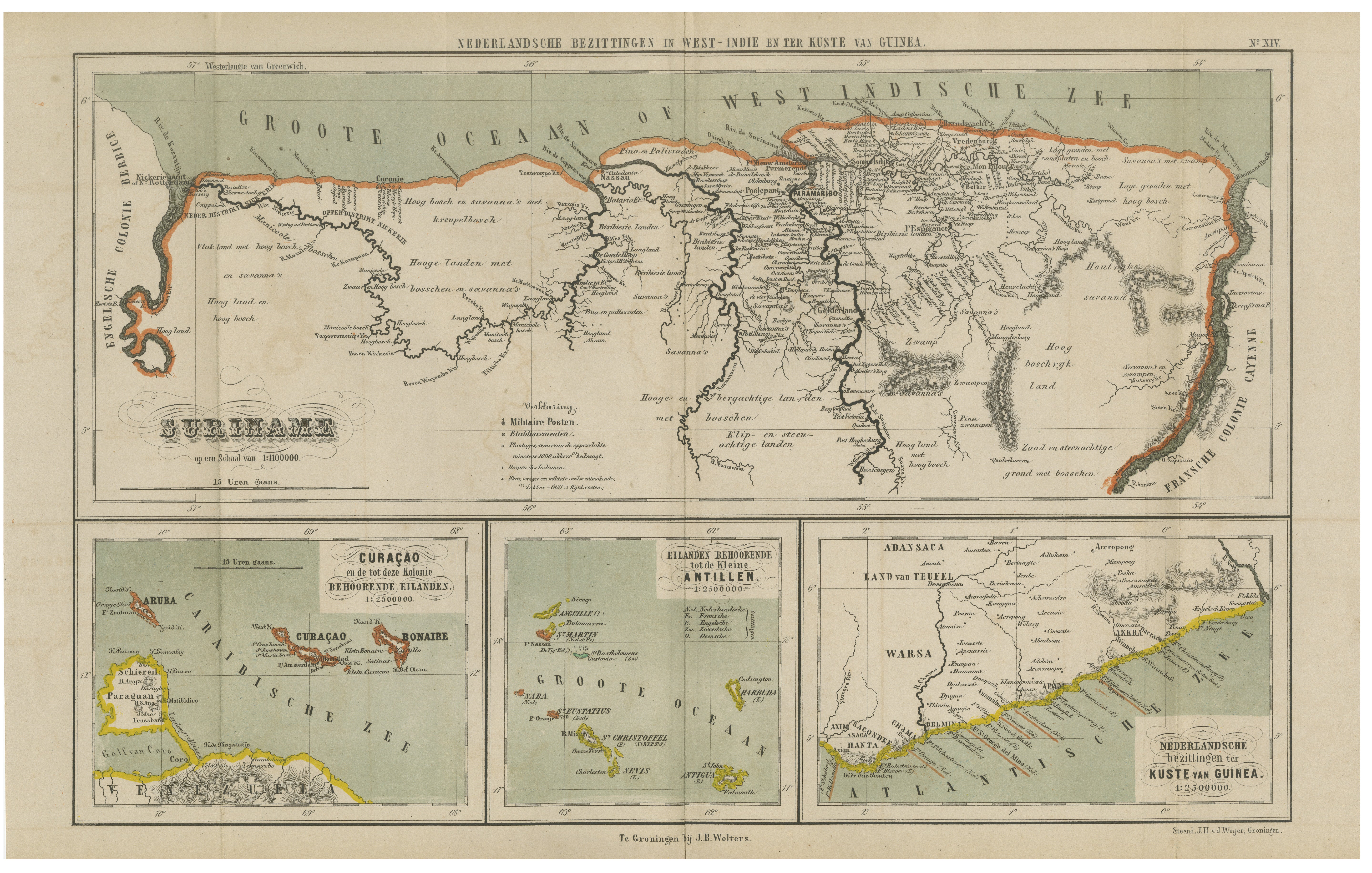 Suriname, Curaçao & Dutch Guinea – Jacob Kuyper Colonial Atlas Map, 1882 For Sale