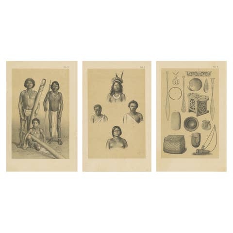 Suriname Indigenous People & Tribal Objects - Ethnographic Lithographs 1888