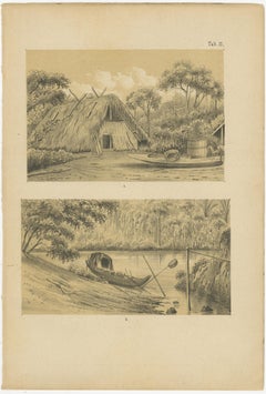 Suriname Jungle Life & Sacred Stone - Lithograph Pair by Karl Martin, 1888