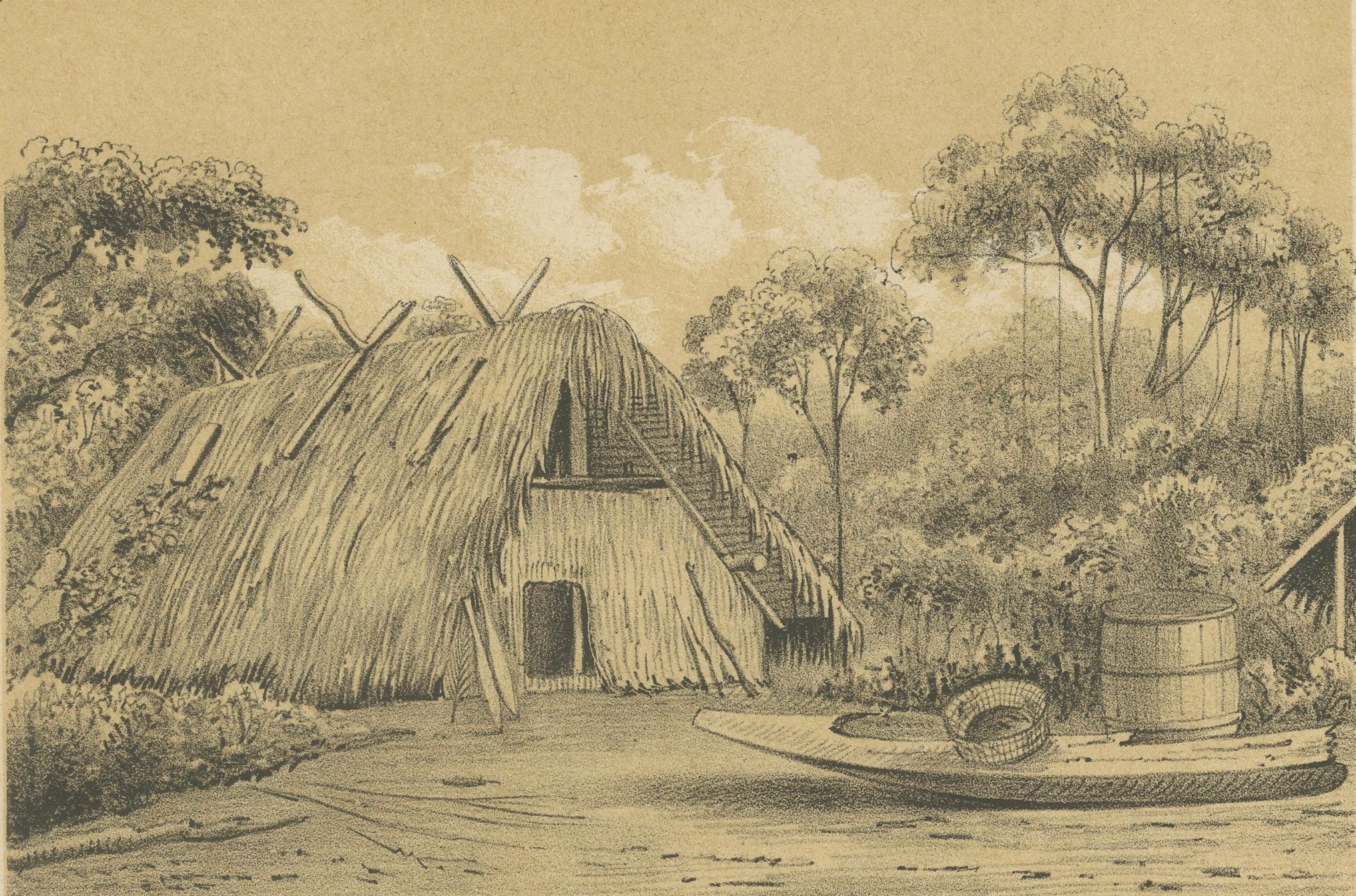 La vie dans la jungle du Suriname et la pierre sacrée - Paire de lithographies de Karl Martin, 1888 Bon état - En vente à Langweer, NL